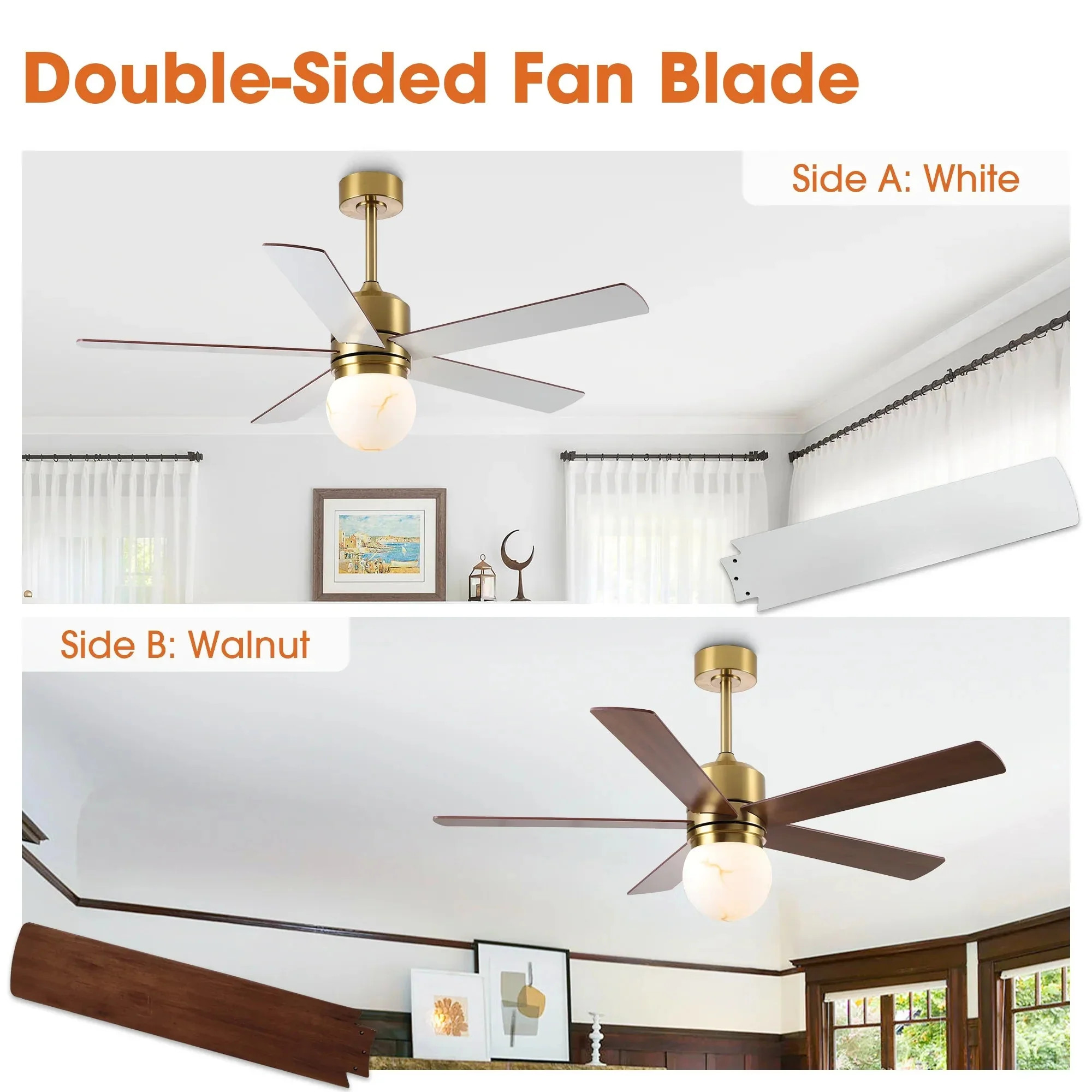 52 Inch Alva Double-sided Blades Downrod Mount LED Ceiling Fan with Remote Control - Image 8