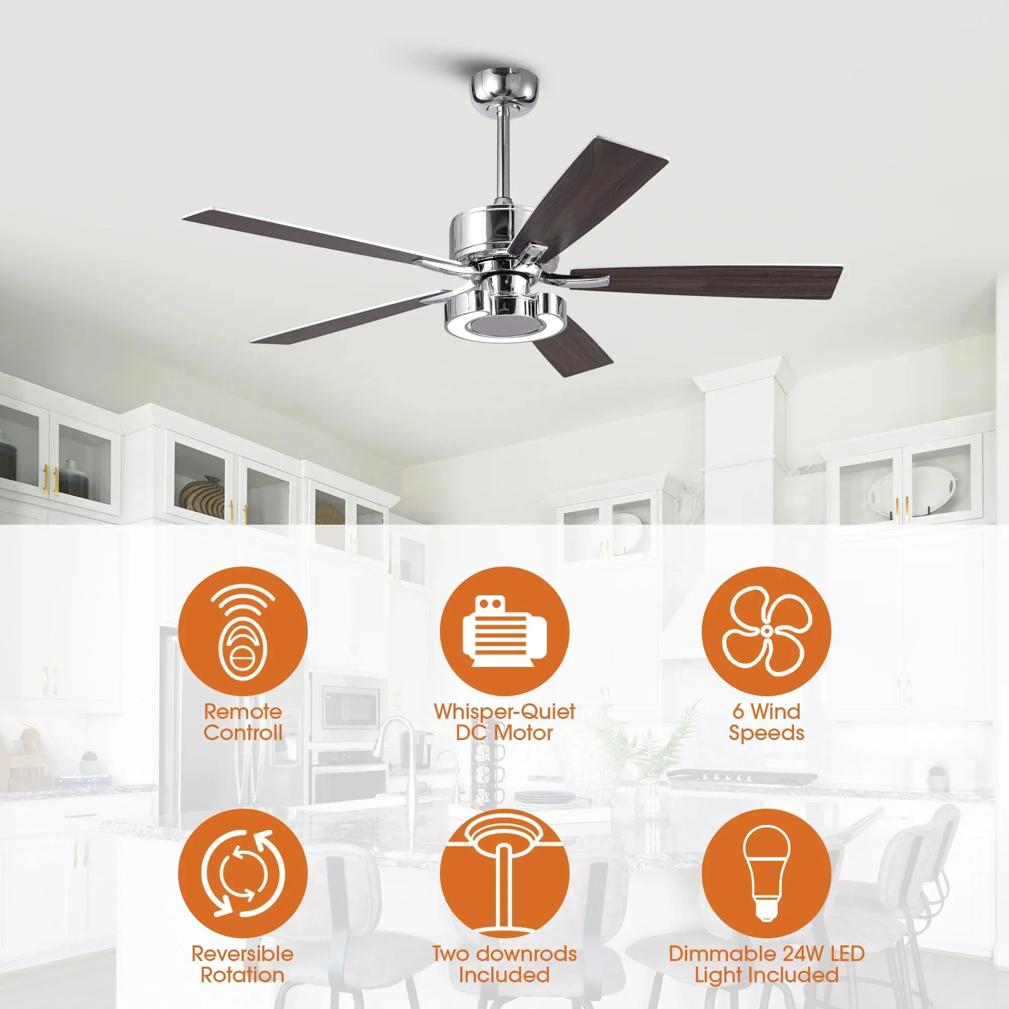 52 Inch Arlen Double-sided Blades Downrod Mount LED Ceiling Fan with Remote Control - Image 10