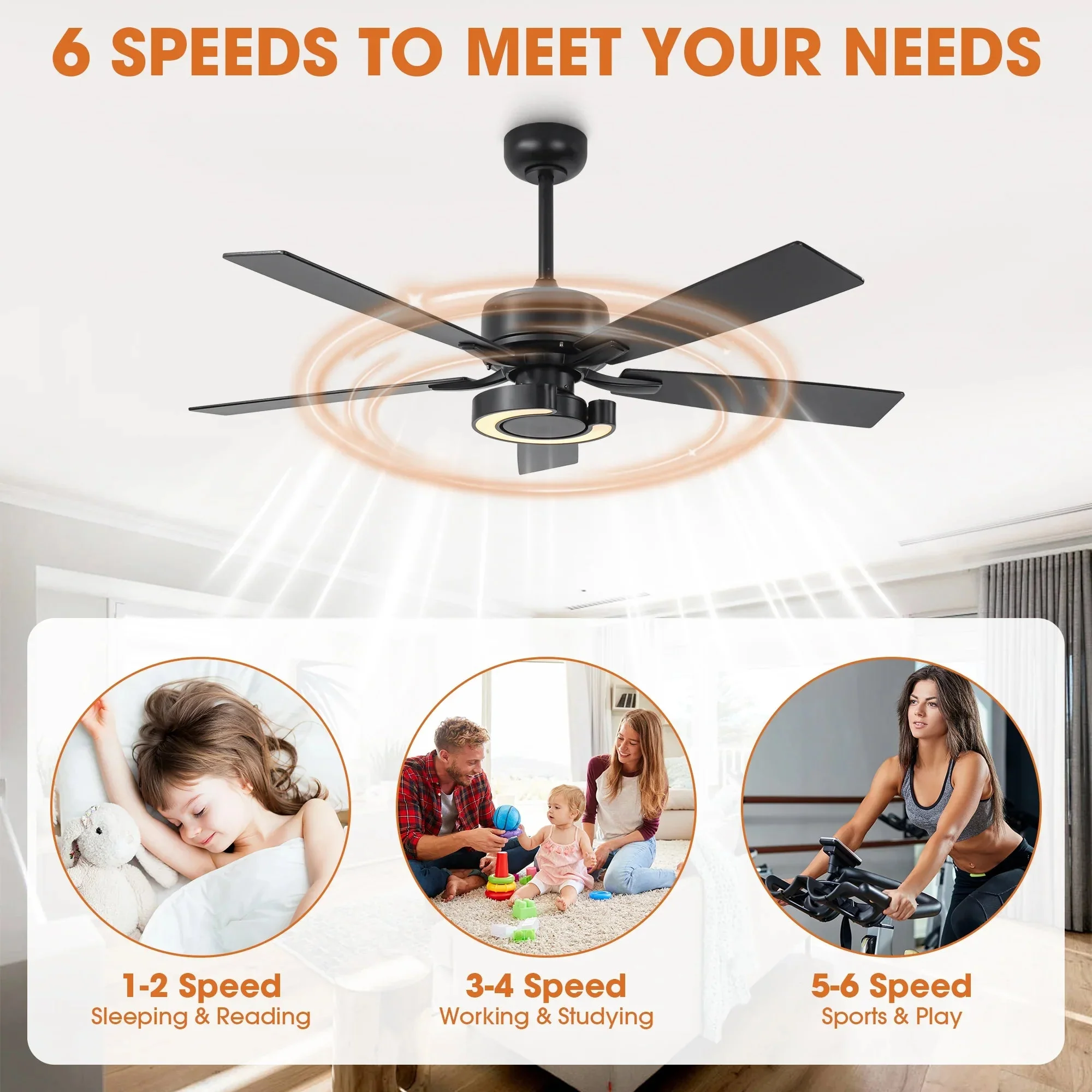 52 Inch Arlen Double-sided Blades Downrod Mount LED Ceiling Fan with Remote Control - Image 11