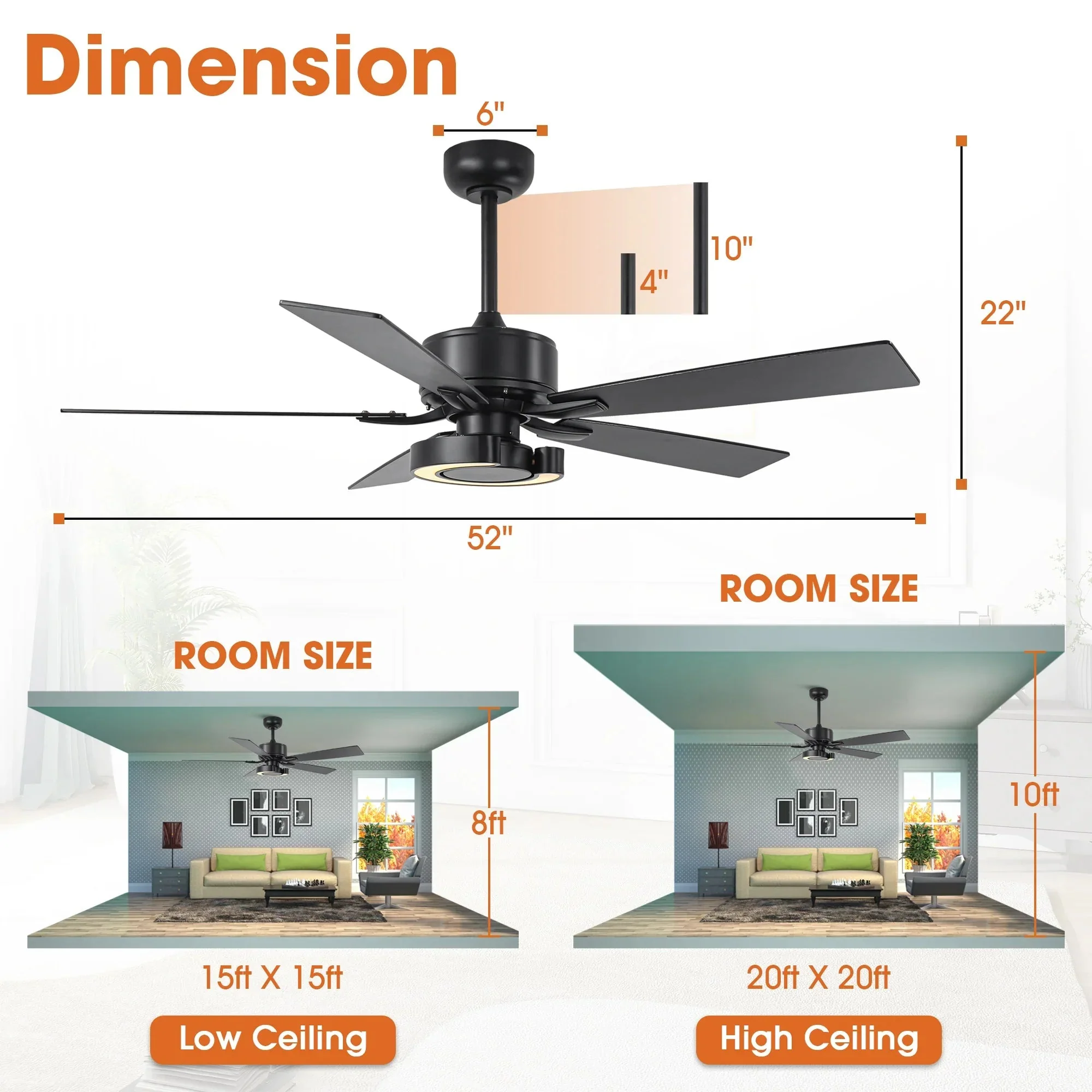 52 Inch Arlen Double-sided Blades Downrod Mount LED Ceiling Fan with Remote Control - Image 12