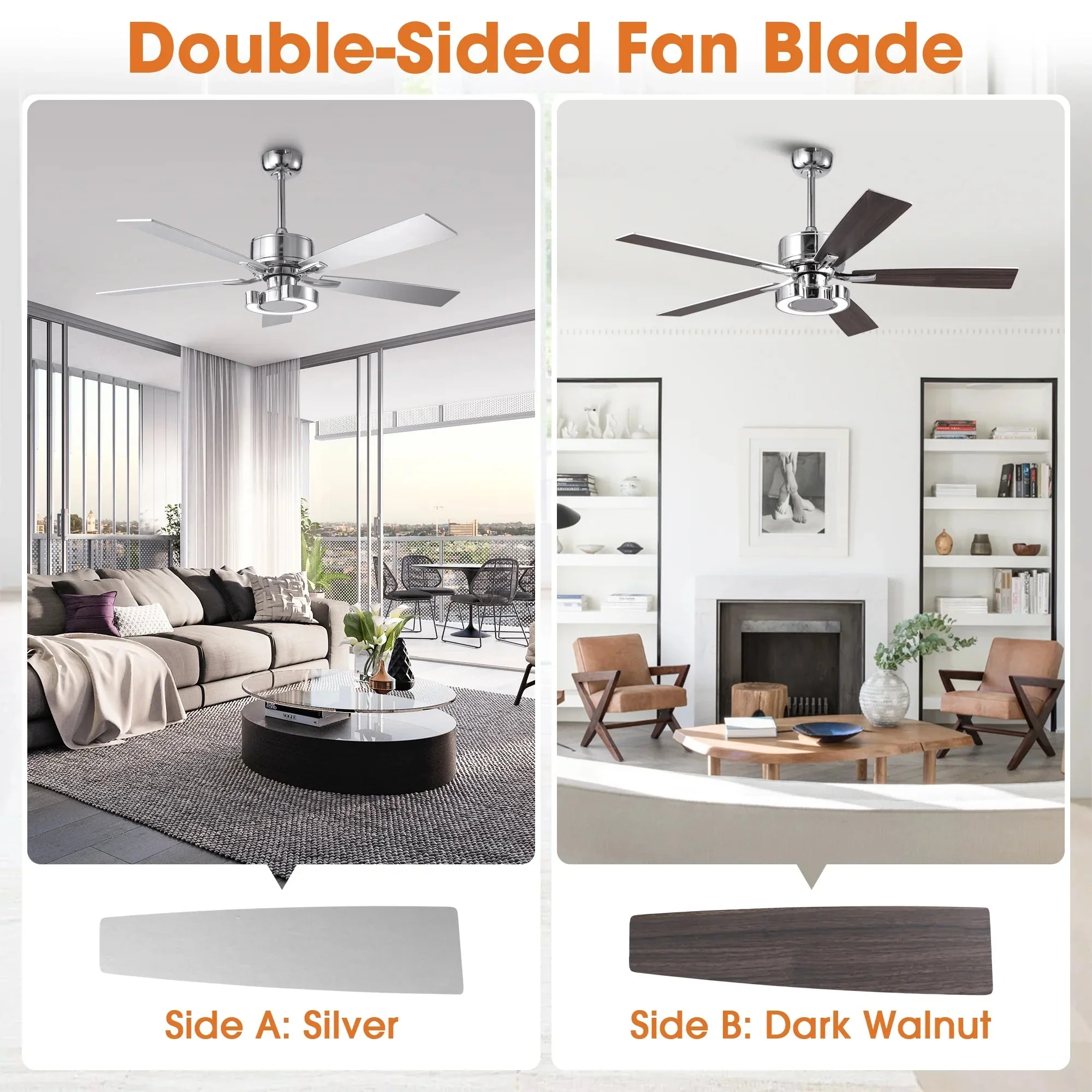 52 Inch Arlen Double-sided Blades Downrod Mount LED Ceiling Fan with Remote Control - Image 5