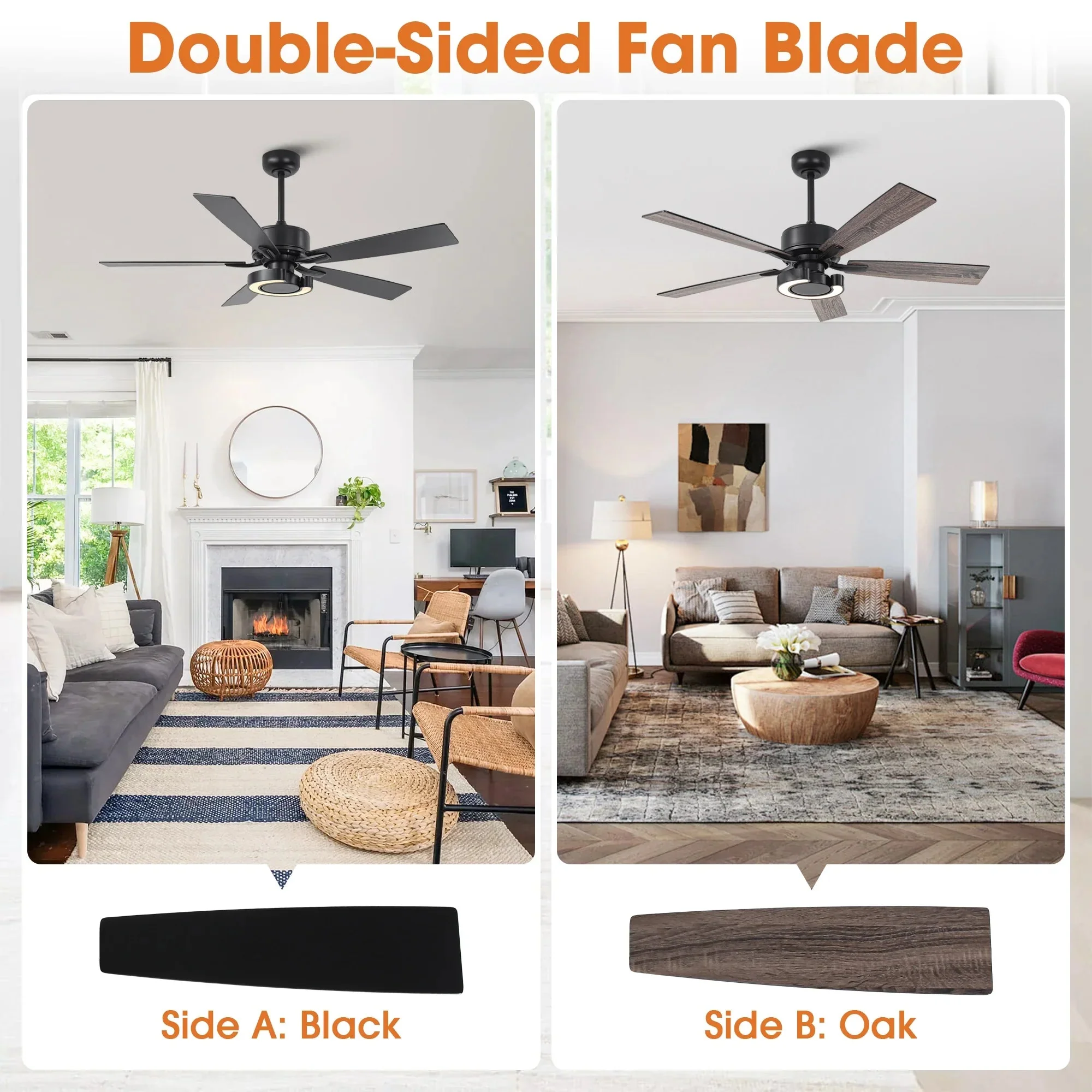 52 Inch Arlen Double-sided Blades Downrod Mount LED Ceiling Fan with Remote Control - Image 6
