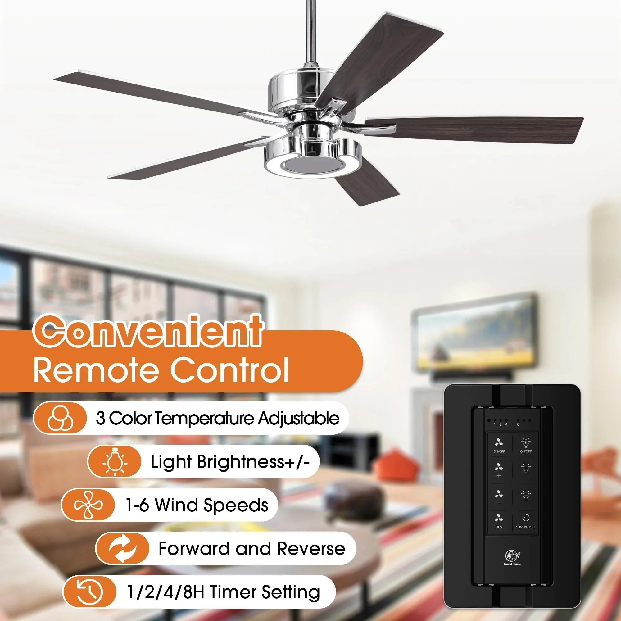 52 Inch Arlen Double-sided Blades Downrod Mount LED Ceiling Fan with Remote Control - Image 7