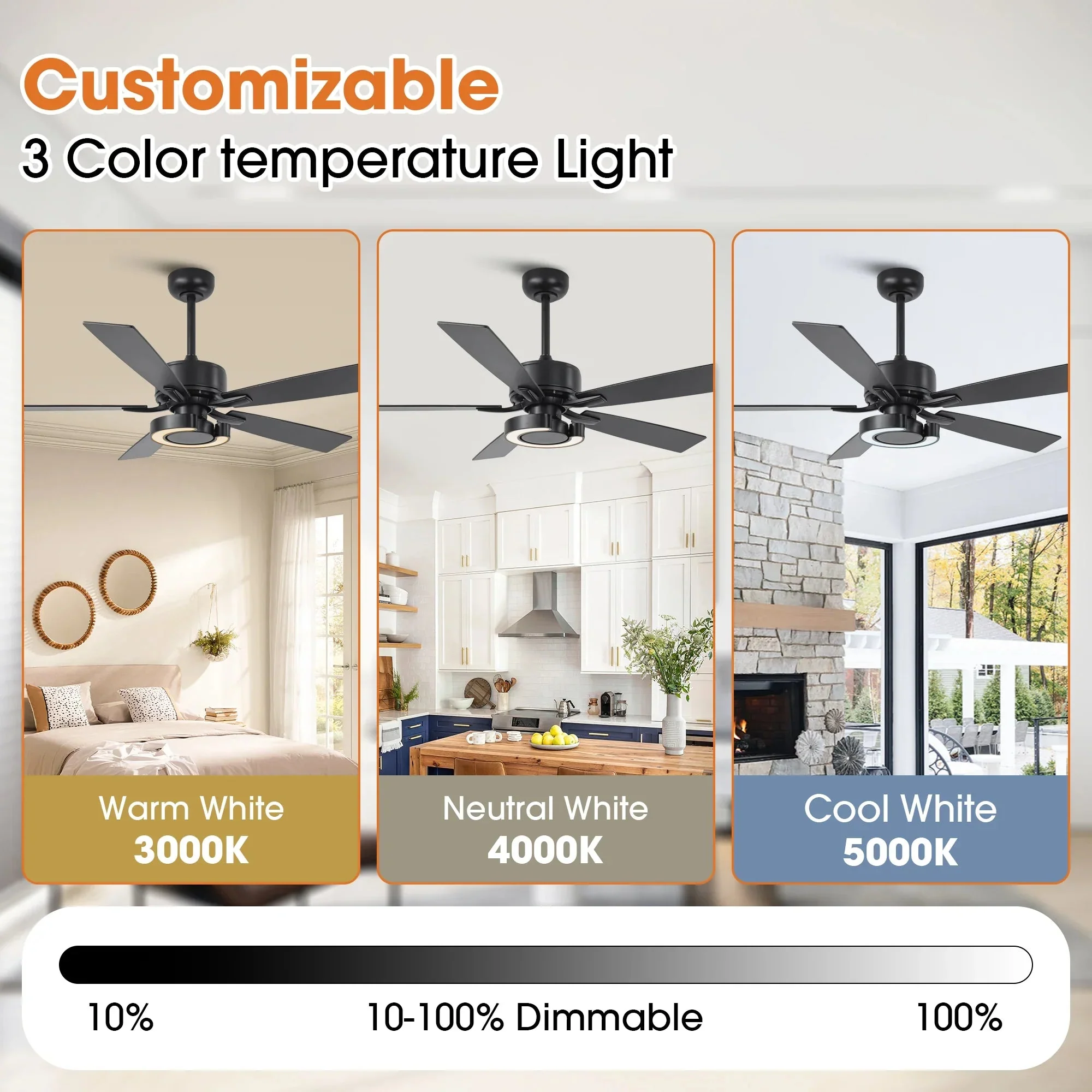 52 Inch Arlen Double-sided Blades Downrod Mount LED Ceiling Fan with Remote Control - Image 8