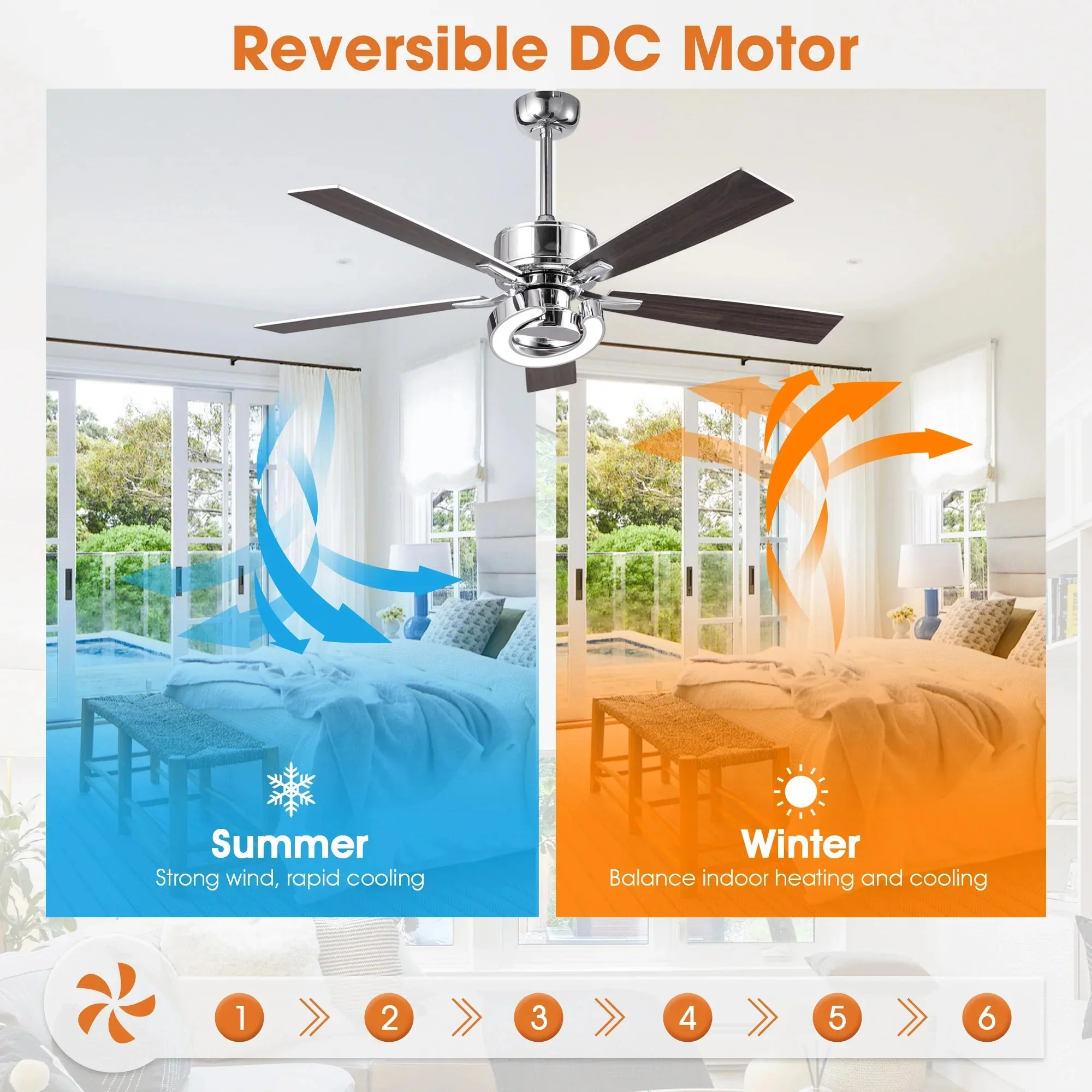 52 Inch Arlen Double-sided Blades Downrod Mount LED Ceiling Fan with Remote Control - Image 9