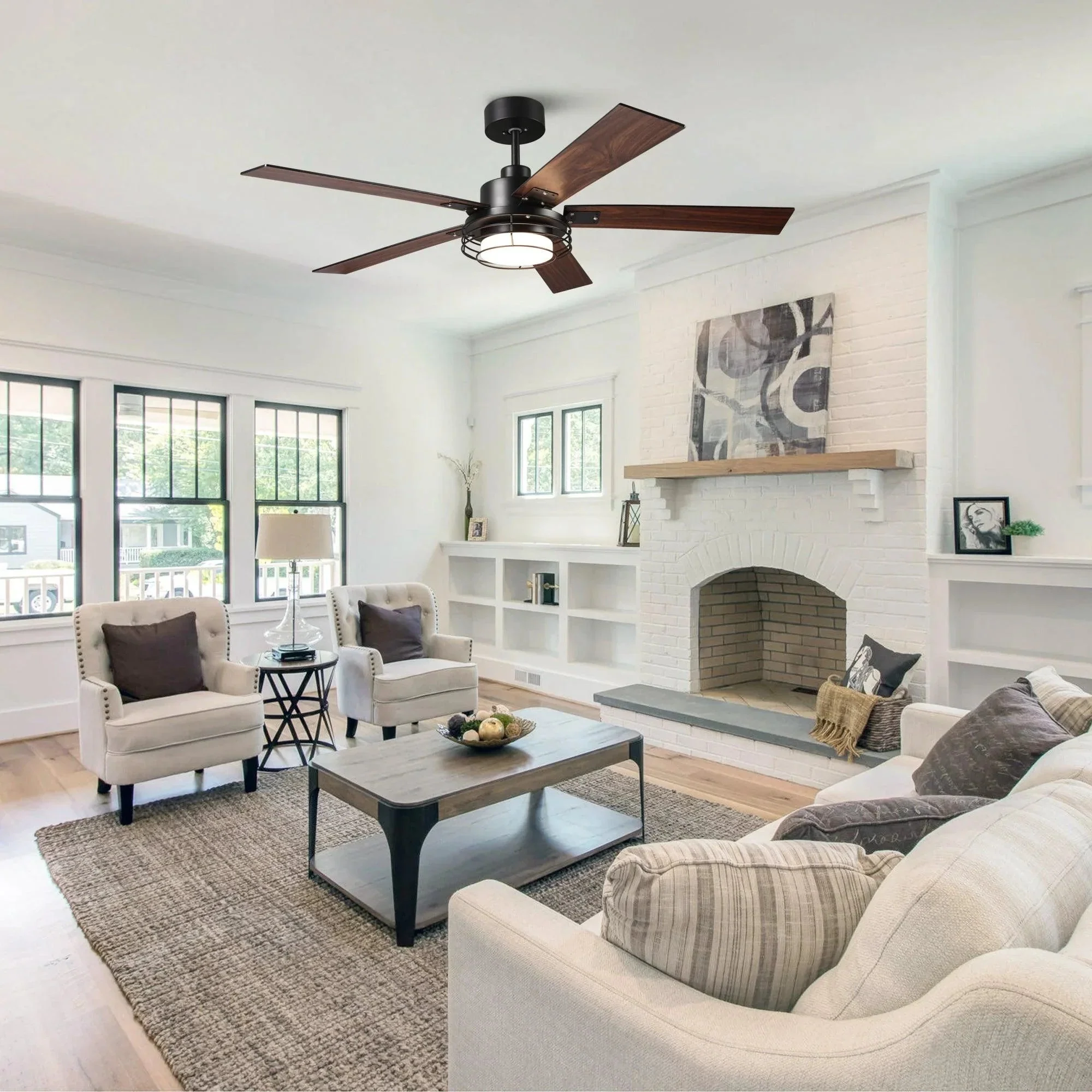 52 Inch Bernice DC Motor Industrial Downrod Ceiling Fan with LED Light and Remote Control - Image 2