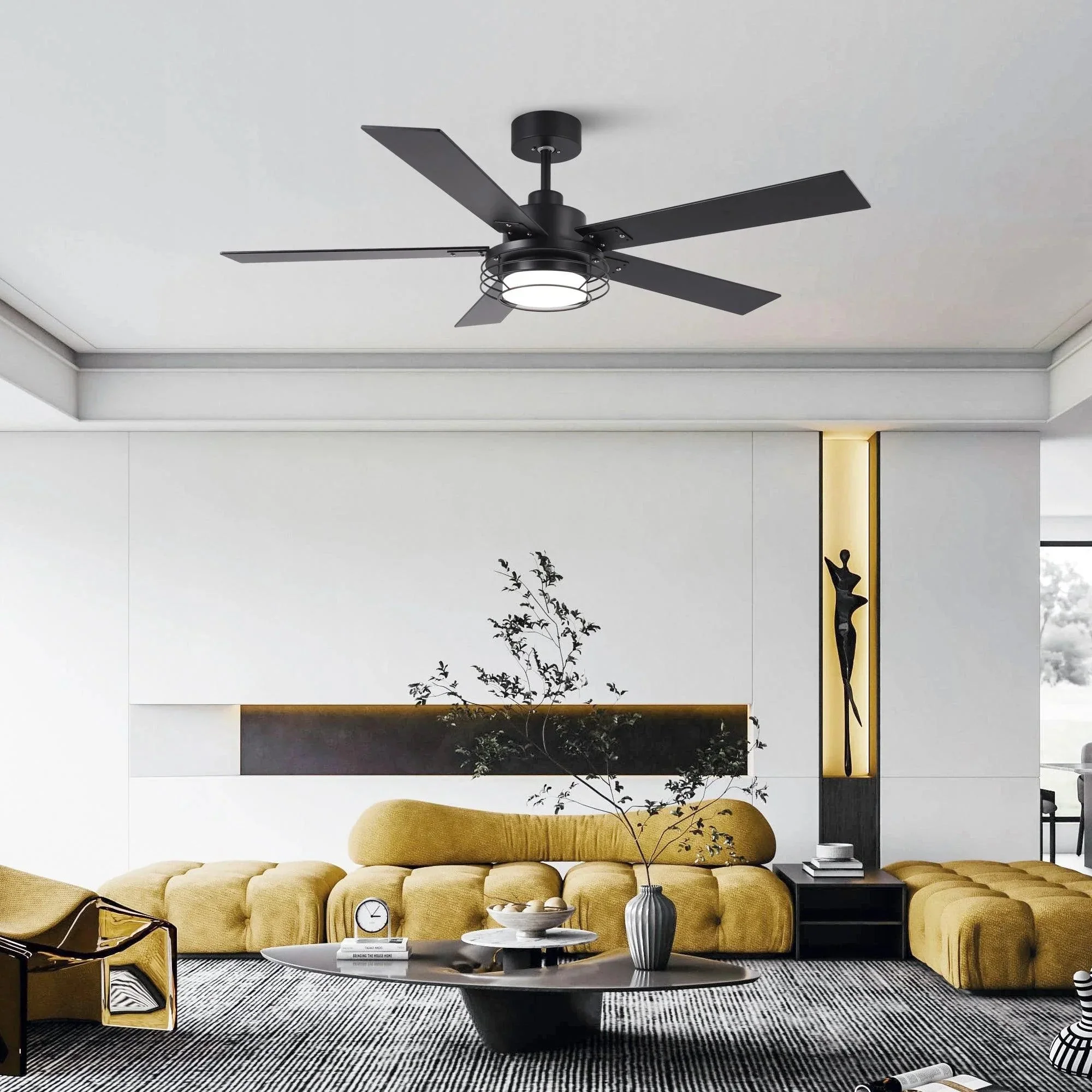 52 Inch Bernice DC Motor Industrial Downrod Ceiling Fan with LED Light and Remote Control - Image 4
