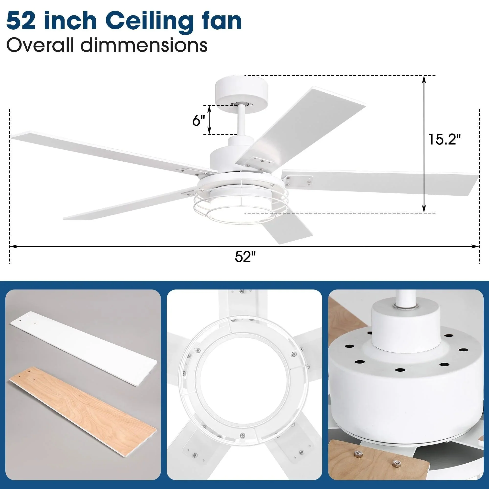 52 Inch Bernice DC Motor Industrial Downrod Ceiling Fan with LED Light and Remote Control - Image 9