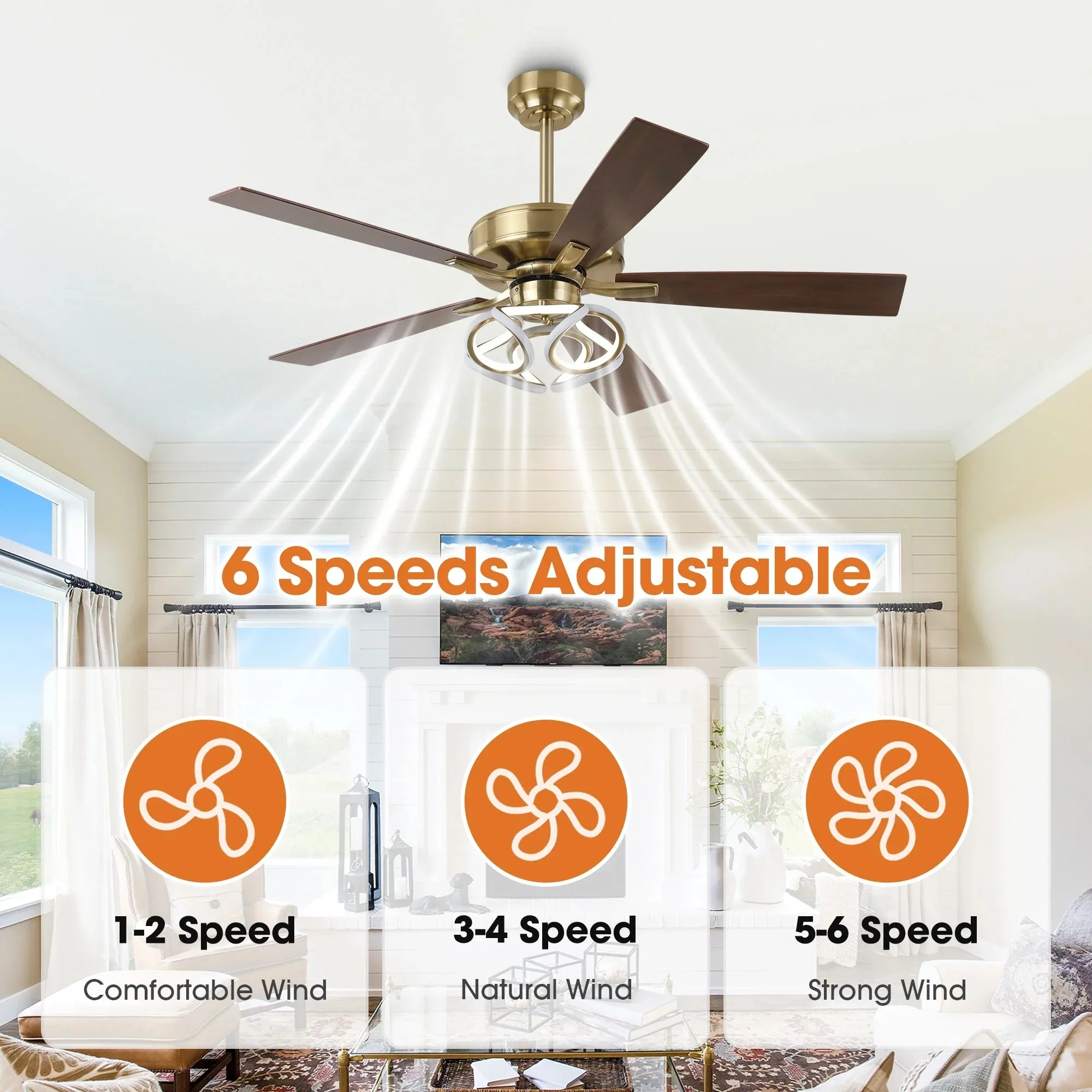 52 Inch Boyd Antique-bronze Golden Downrod Mount RGB LED Smart Fan - Image 11