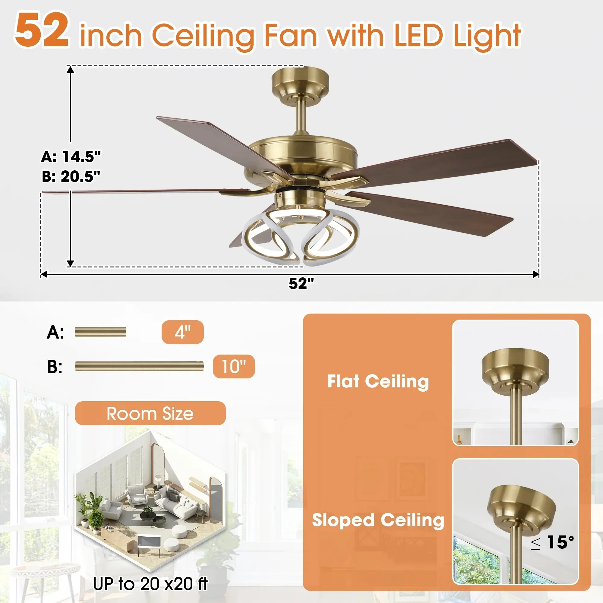 52 Inch Boyd Antique-bronze Golden Downrod Mount RGB LED Smart Fan - Image 12