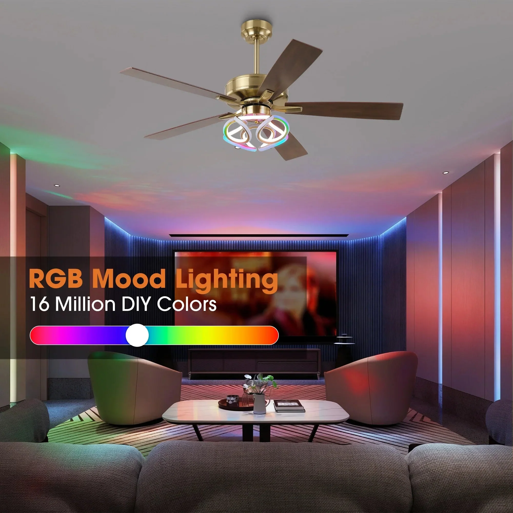 52 Inch Boyd Antique-bronze Golden Downrod Mount RGB LED Smart Fan - Image 5