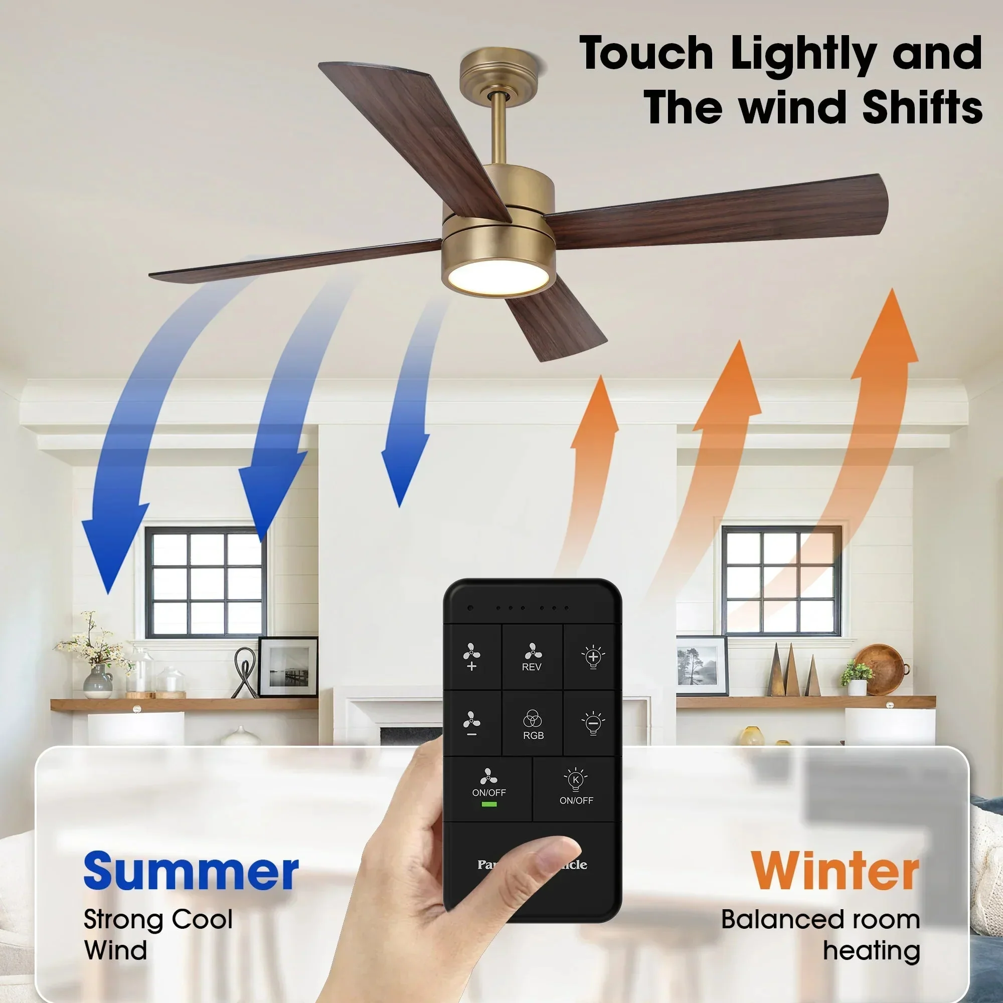 52 Inch Bucholz Industrial Dimmable RGB LED Ceiling Fan with Remote and APP Control - Image 12