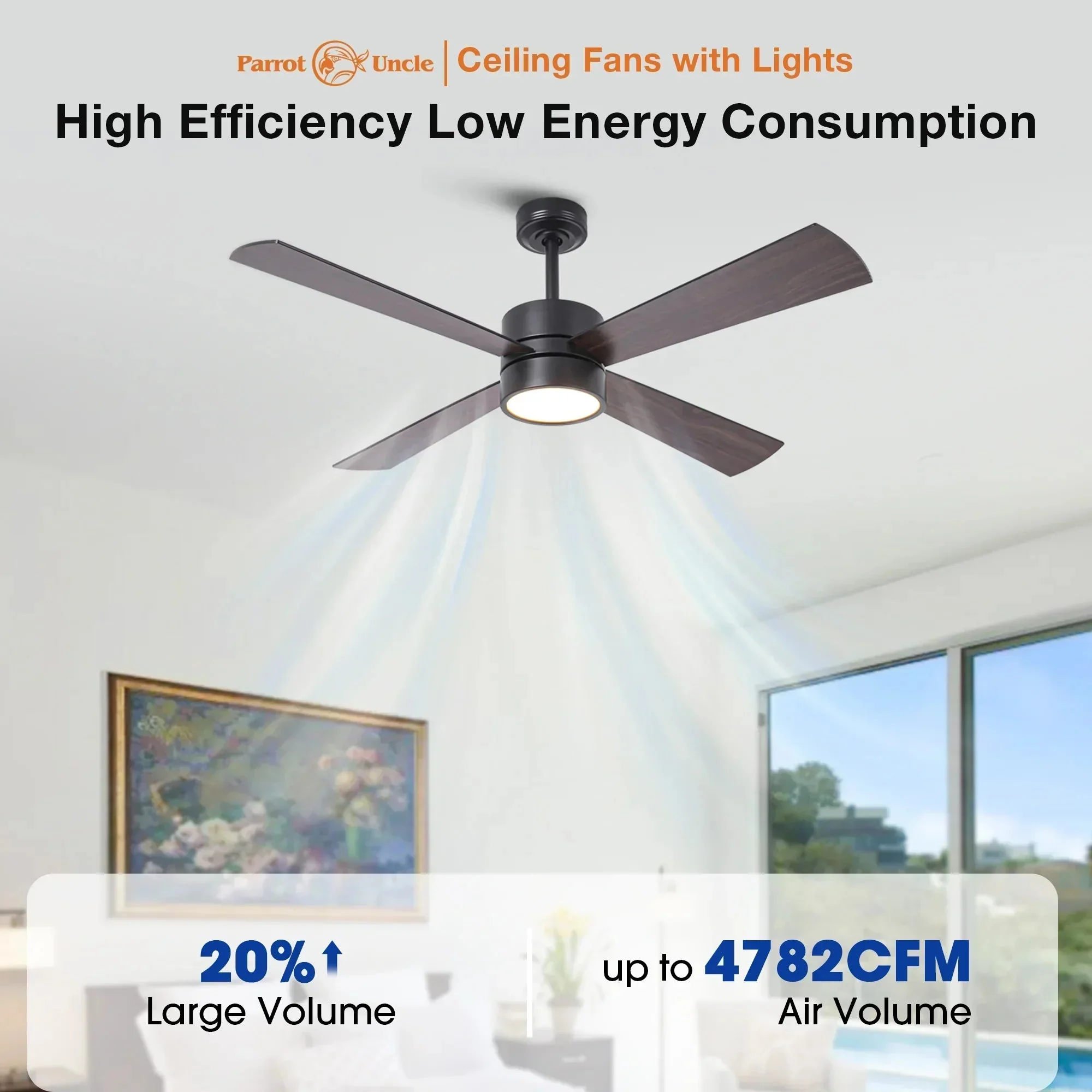 52 Inch Bucholz Industrial Dimmable RGB LED Ceiling Fan with Remote and APP Control - Image 13