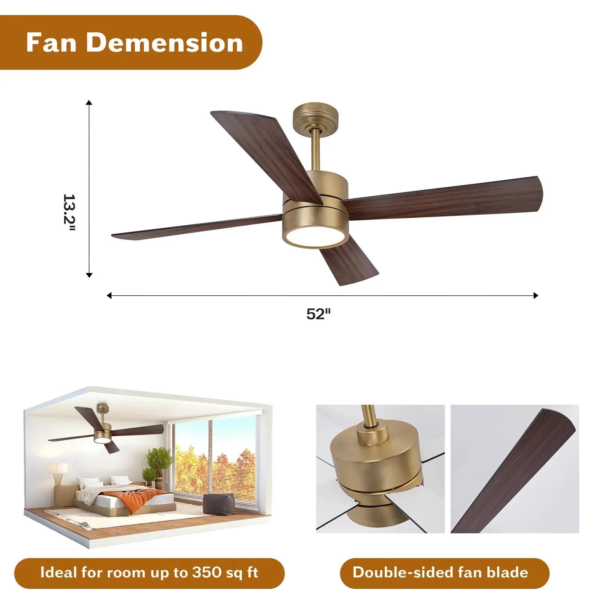52 Inch Bucholz Industrial Dimmable RGB LED Ceiling Fan with Remote and APP Control - Image 14