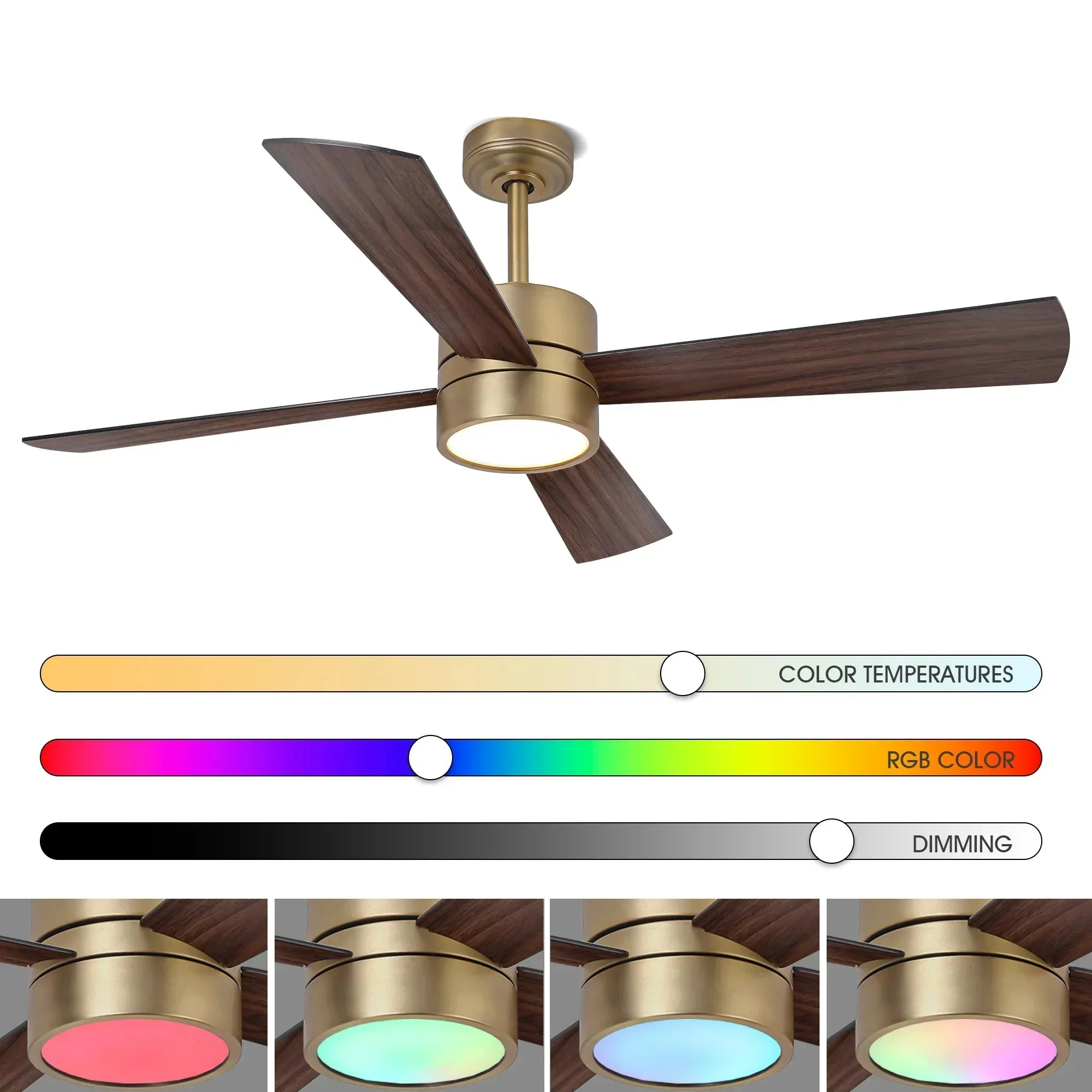 52 Inch Bucholz Industrial Dimmable RGB LED Ceiling Fan with Remote and APP Control - Image 9