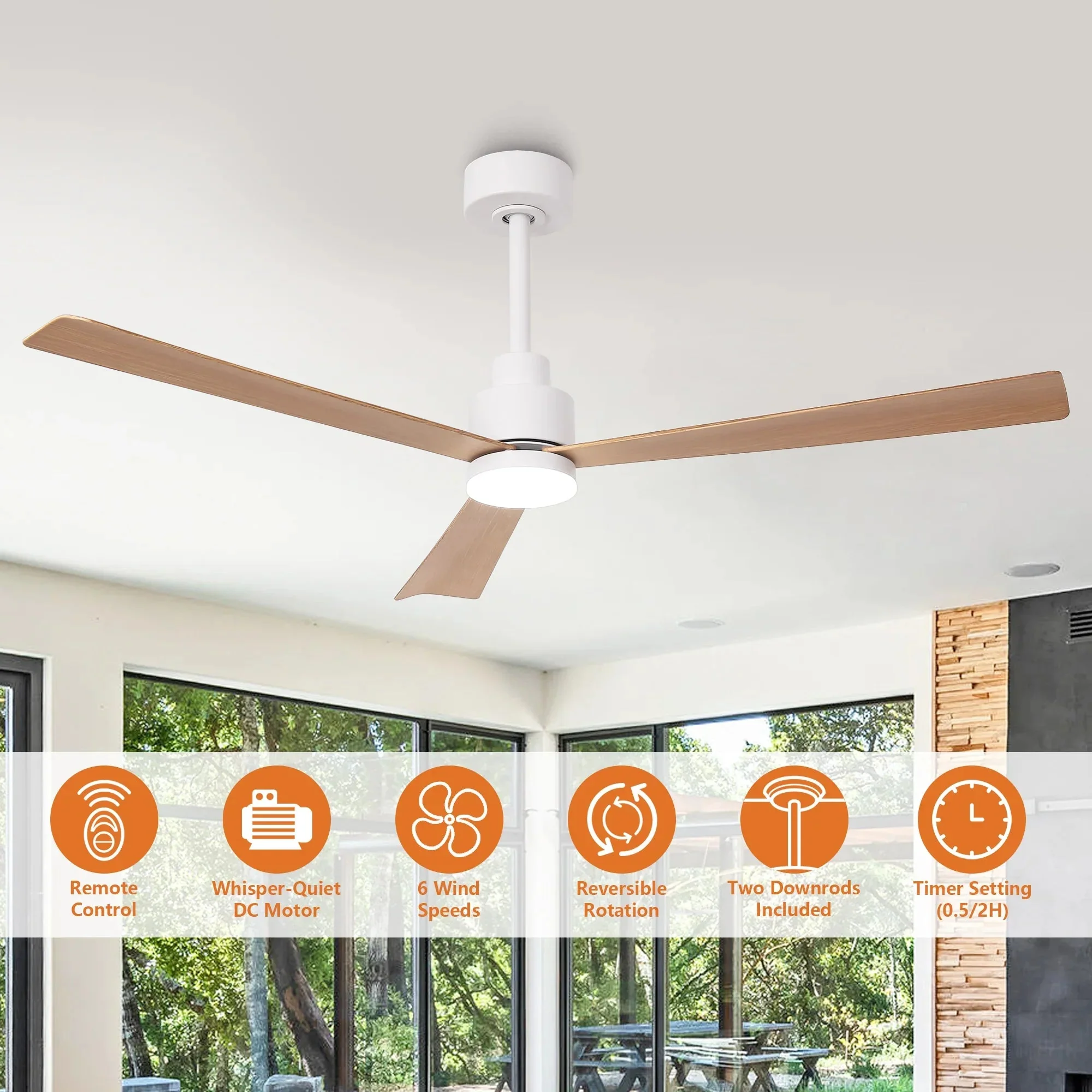 52 Inch Dinah Modern Downrod Mount Ceiling Fan with Remote Control and LED Light - Image 10