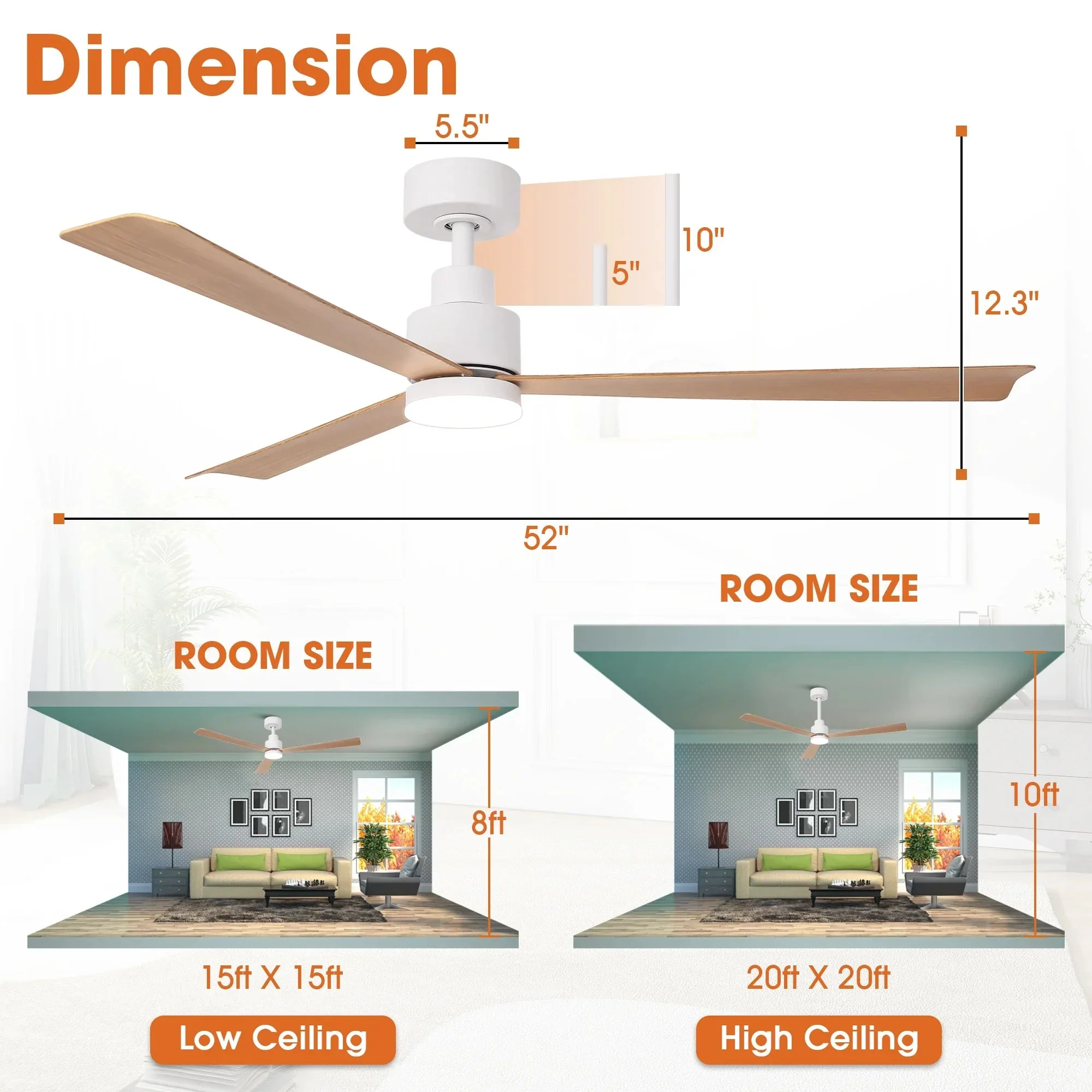 52 Inch Dinah Modern Downrod Mount Ceiling Fan with Remote Control and LED Light - Image 14