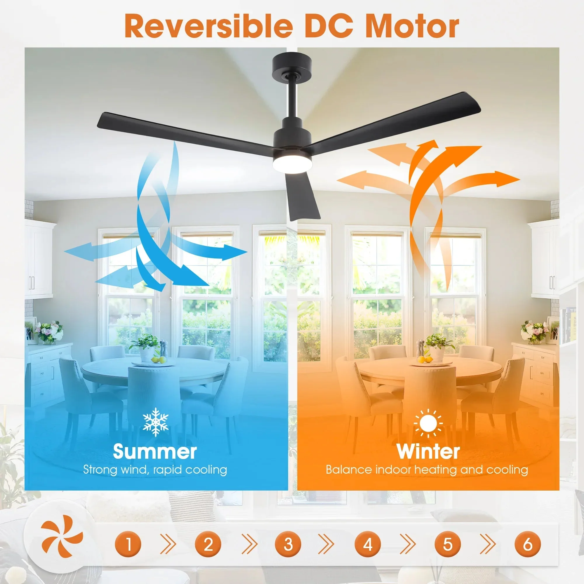52 Inch Dinah Modern Downrod Mount Ceiling Fan with Remote Control and LED Light - Image 9