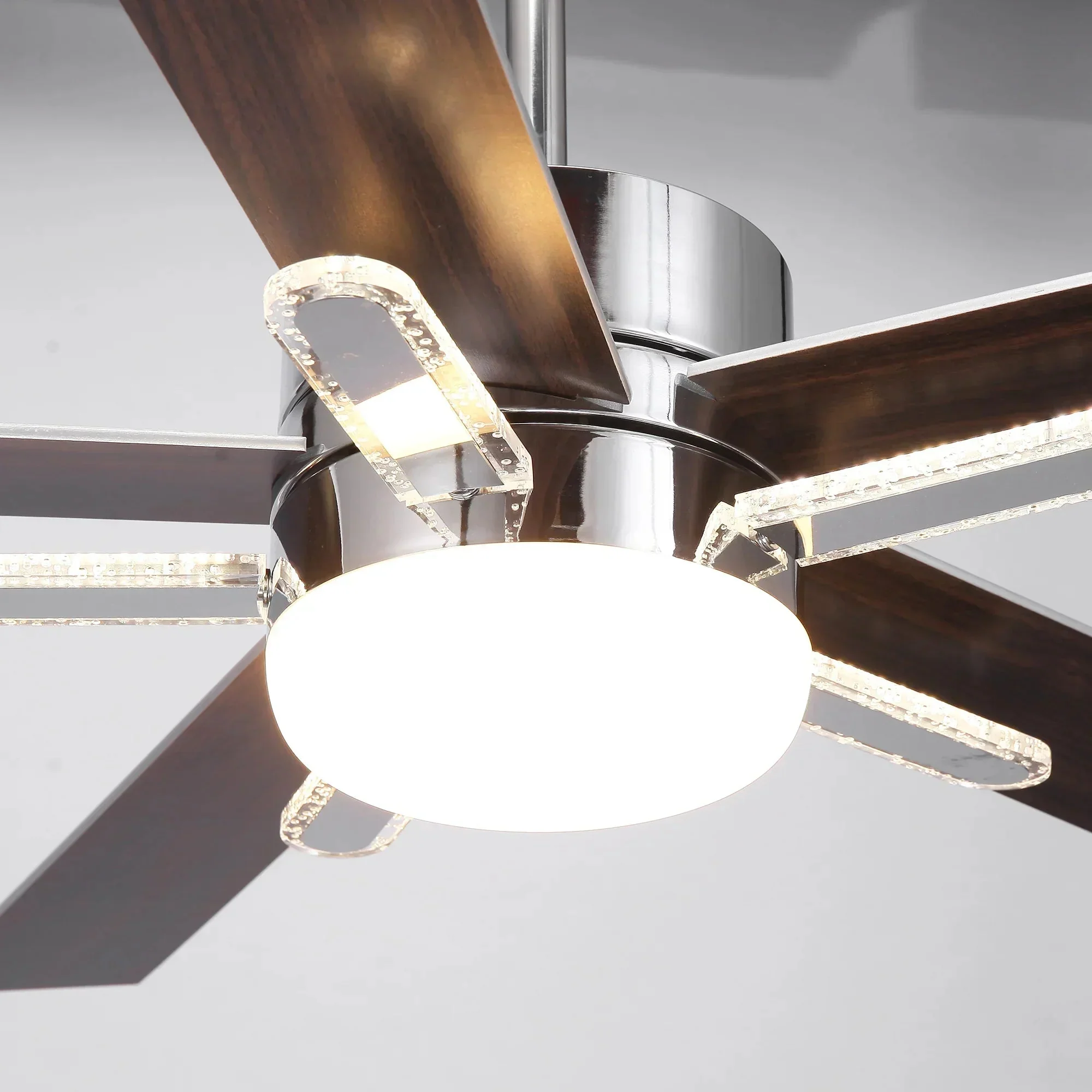 52 Inch Double-sided Blades Modern Downrod Mount Ceiling Fan with Main/Side LED Light - Image 11