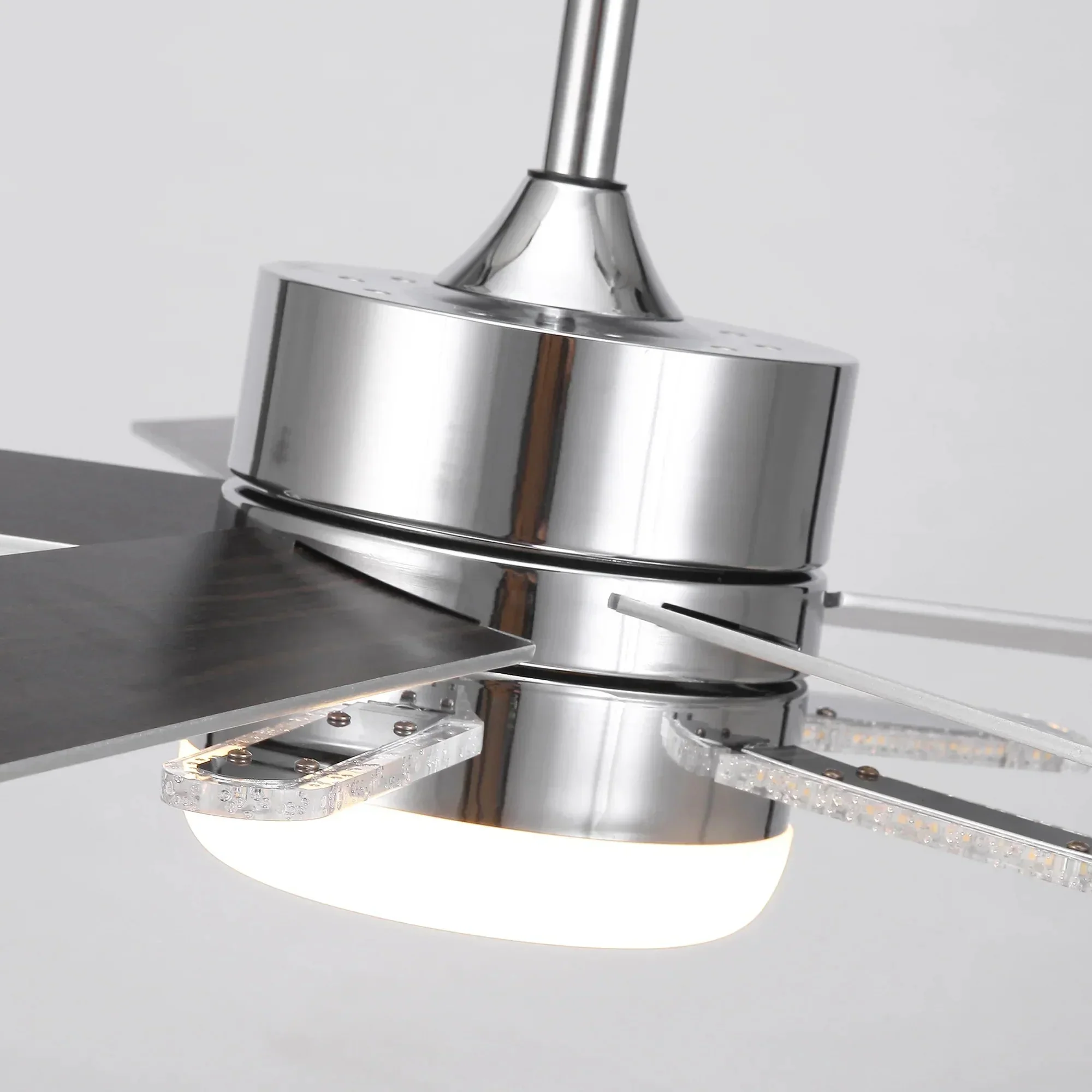 52 Inch Double-sided Blades Modern Downrod Mount Ceiling Fan with Main/Side LED Light - Image 14
