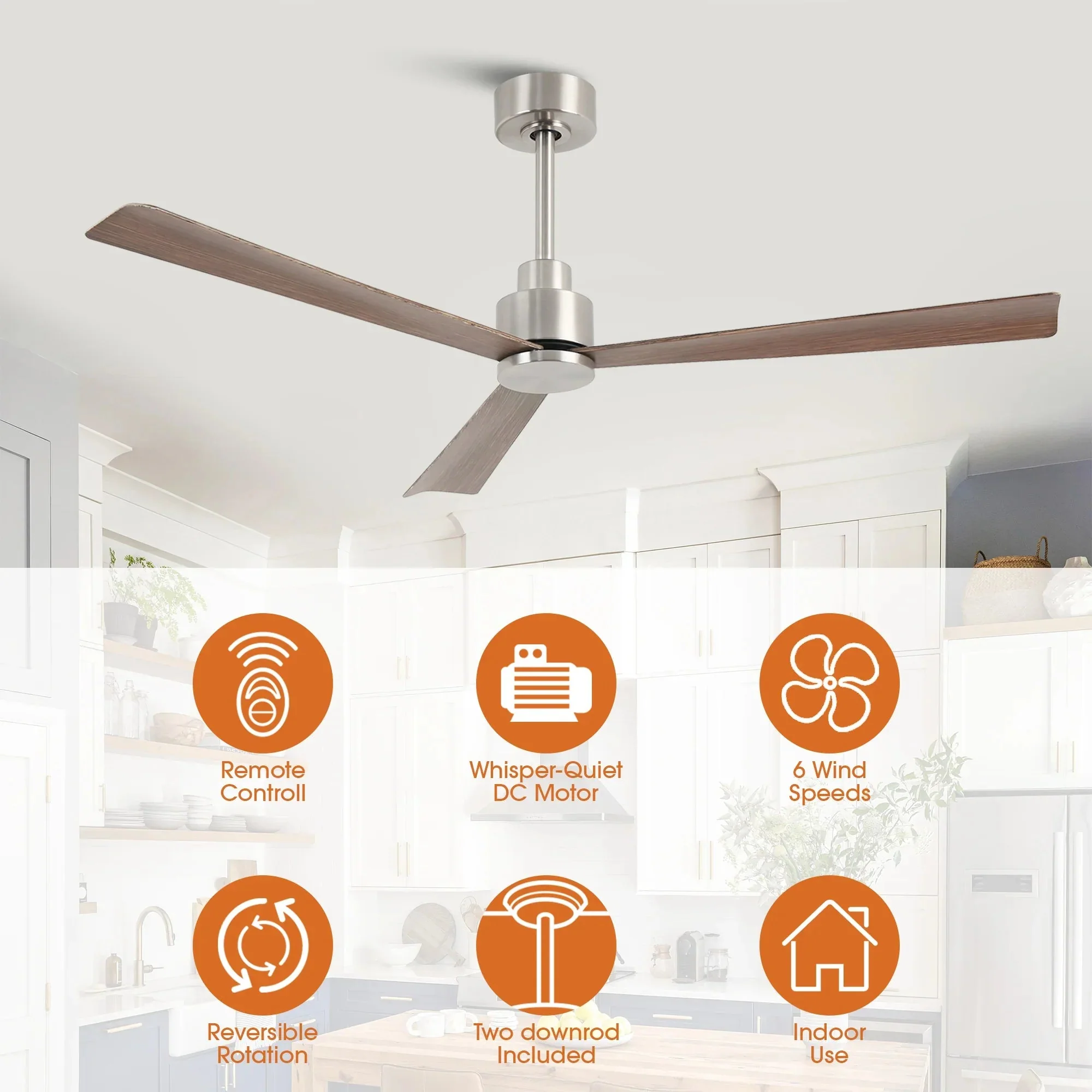 52 Inch Esther 3-Blades Modern Downrod Mount Ceiling Fan with Remote Control - Image 10
