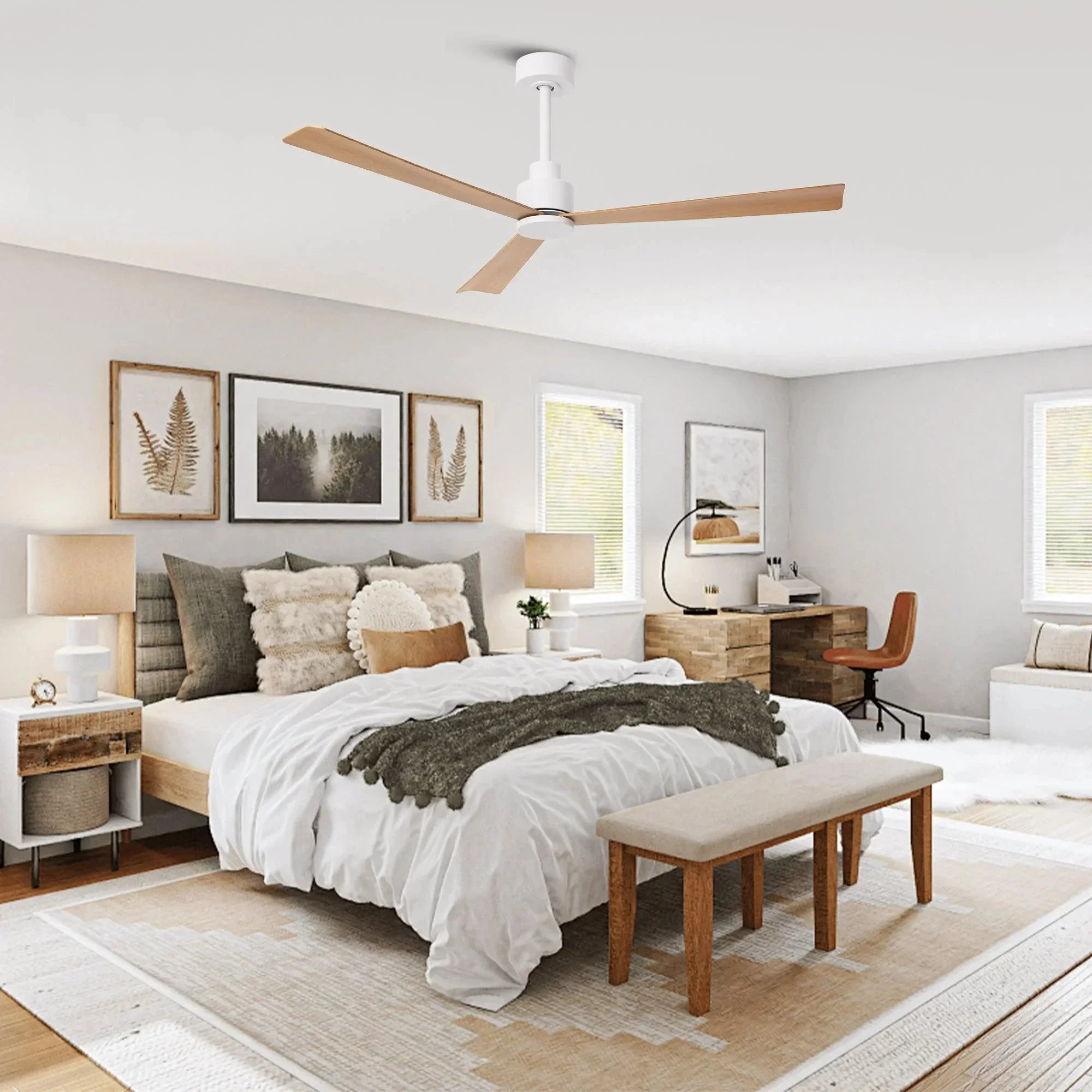 52 Inch Esther 3-Blades Modern Downrod Mount Ceiling Fan with Remote Control - Image 5