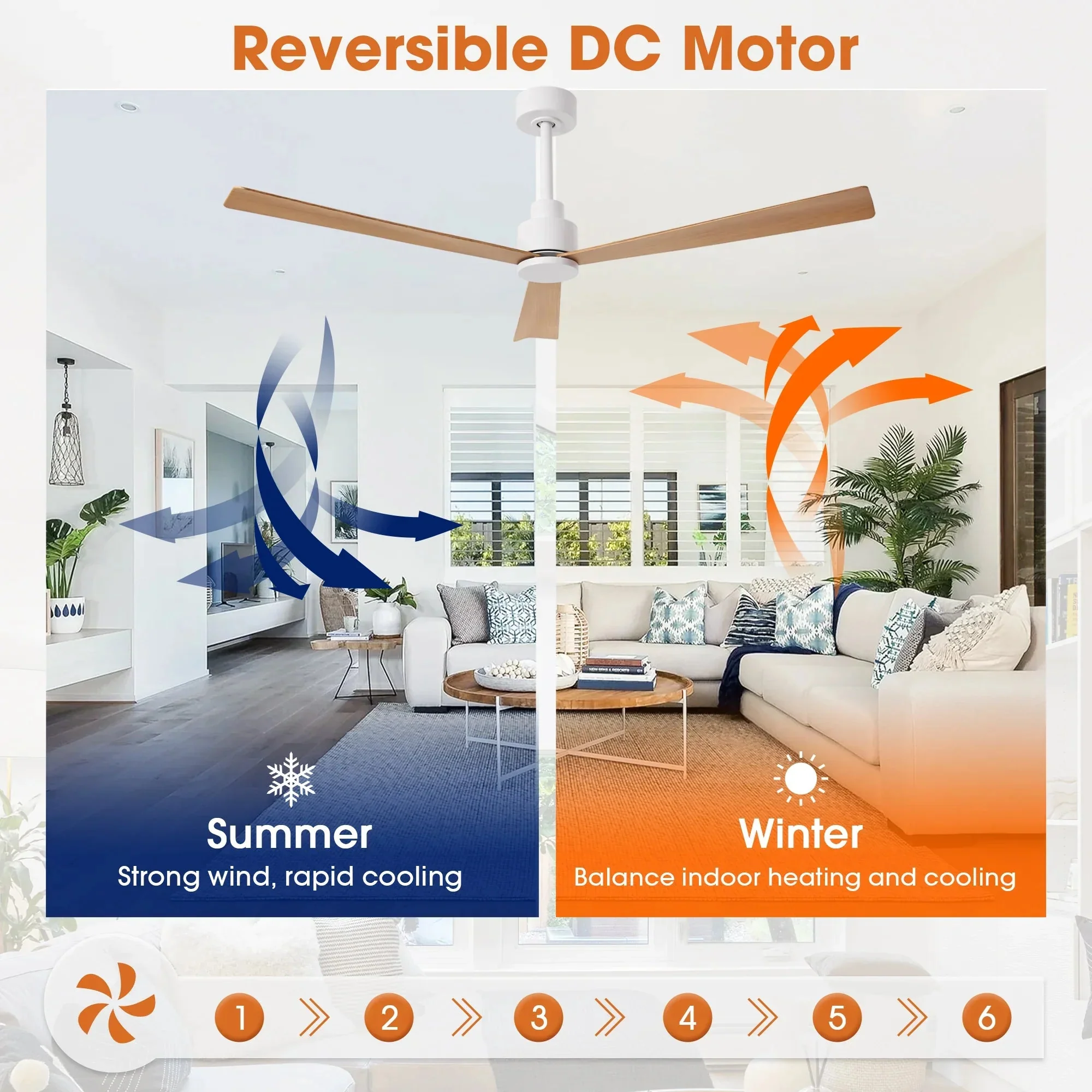 52 Inch Esther 3-Blades Modern Downrod Mount Ceiling Fan with Remote Control - Image 8