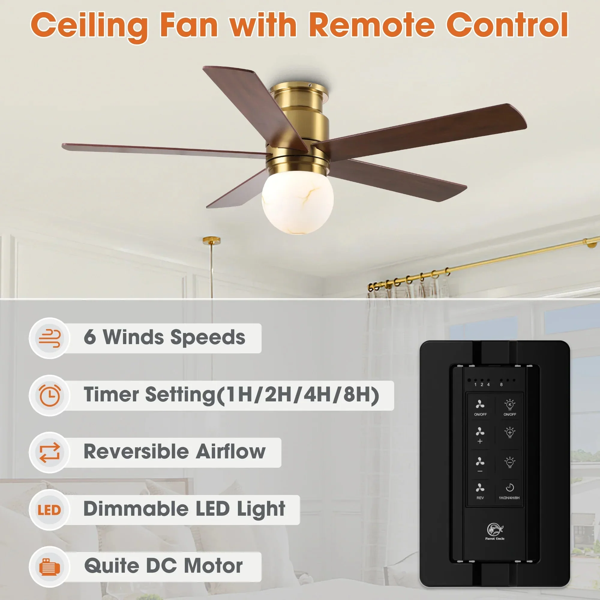 52 Inch Fanny Double-sided Blades Flush Mount LED Ceiling Fan with Remote Control - Image 6