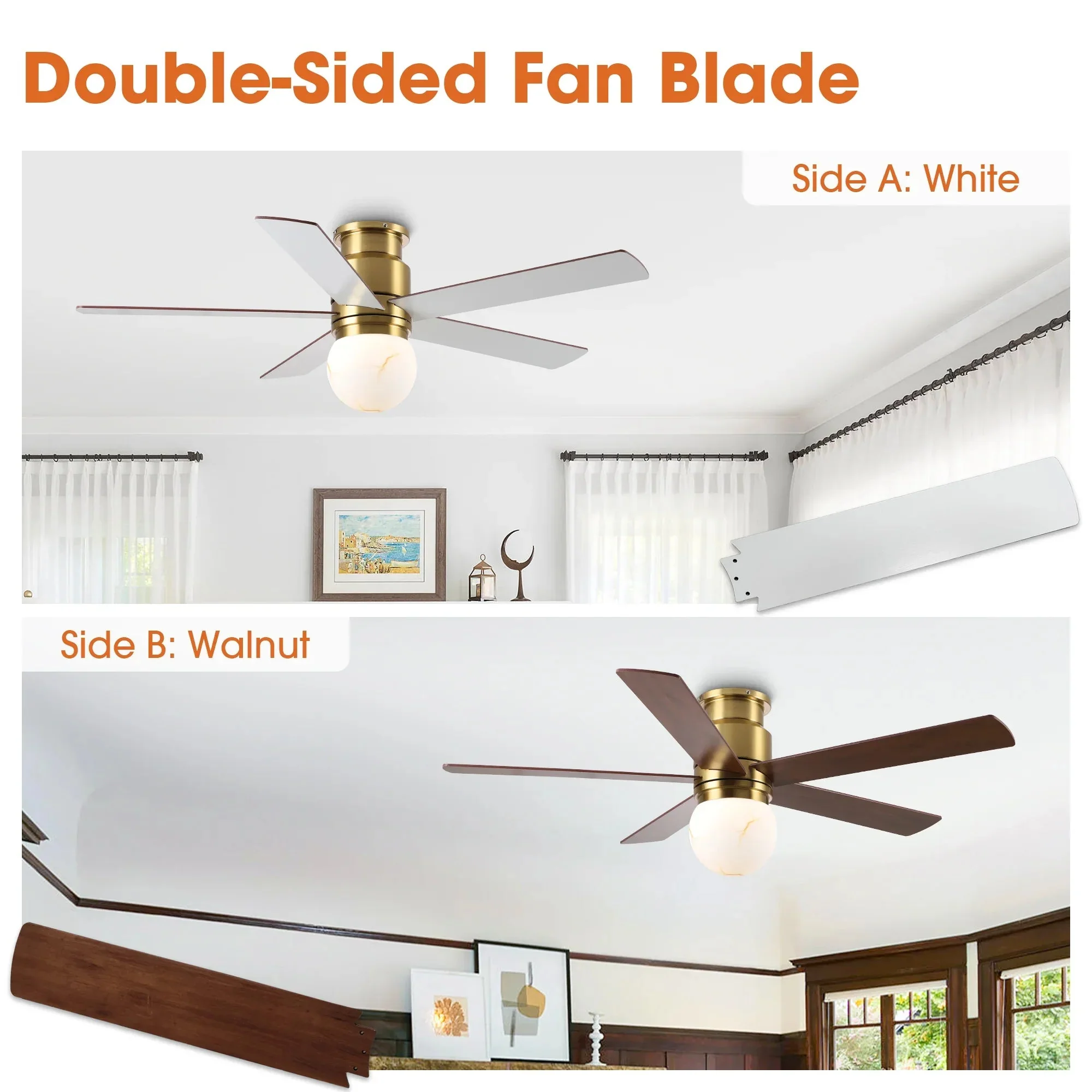 52 Inch Fanny Double-sided Blades Flush Mount LED Ceiling Fan with Remote Control - Image 7