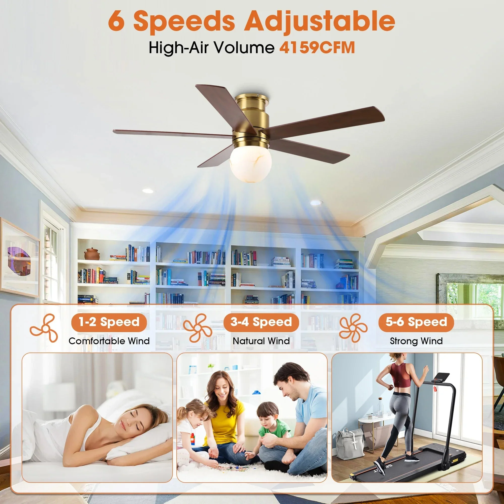 52 Inch Fanny Double-sided Blades Flush Mount LED Ceiling Fan with Remote Control - Image 8