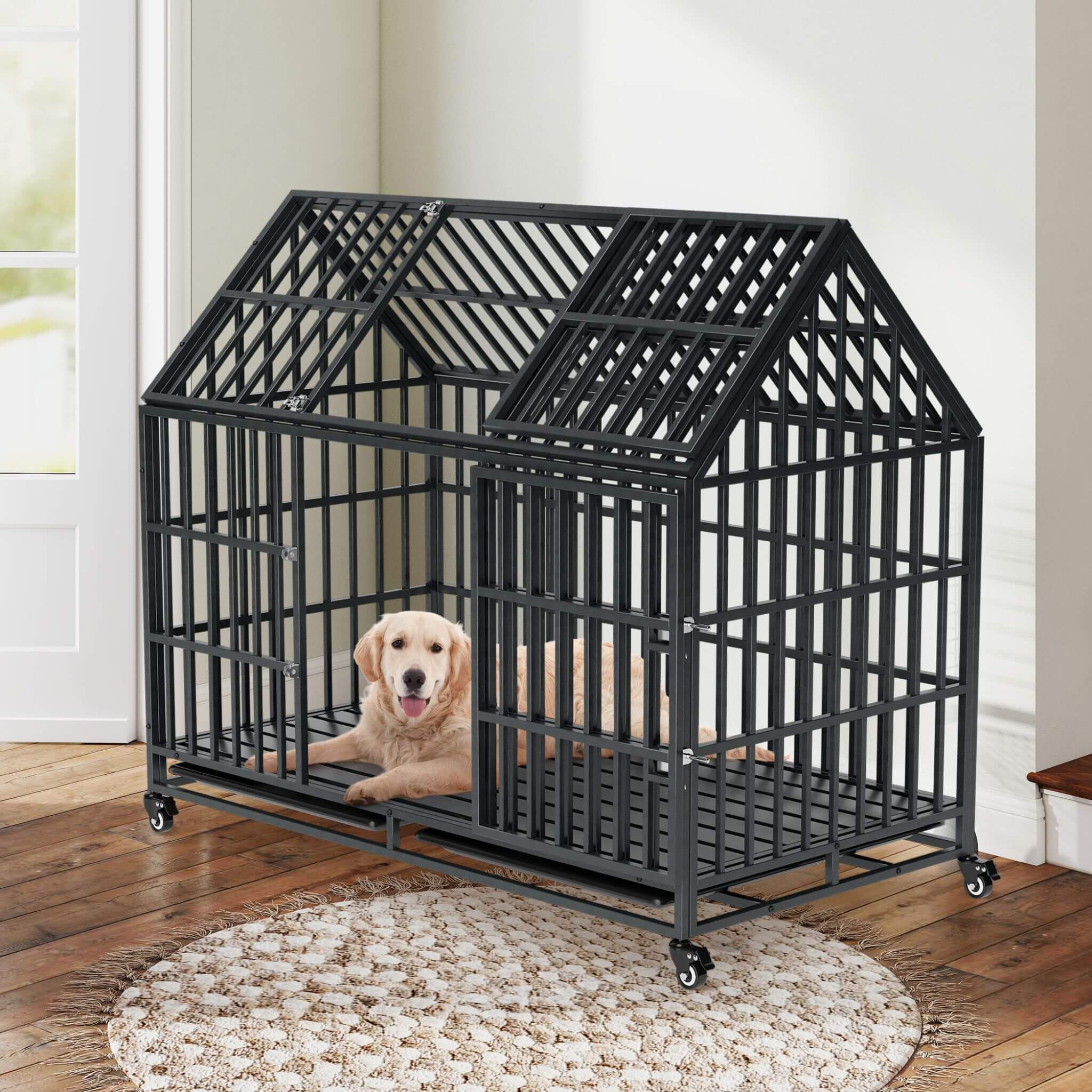52-Inch Heavy-Duty Dog Crate With Roof Top Escape Proof Design (SAK90267) - Image 10