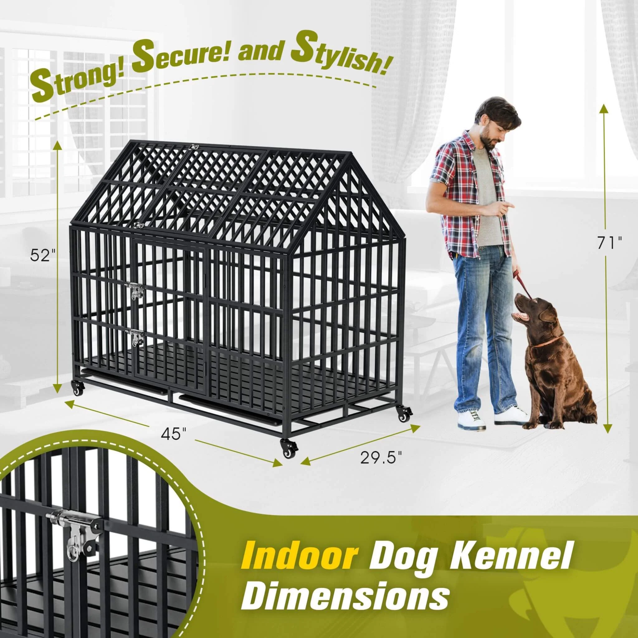 52-Inch Heavy-Duty Dog Crate With Roof Top Escape Proof Design (SAK90267) - Image 9