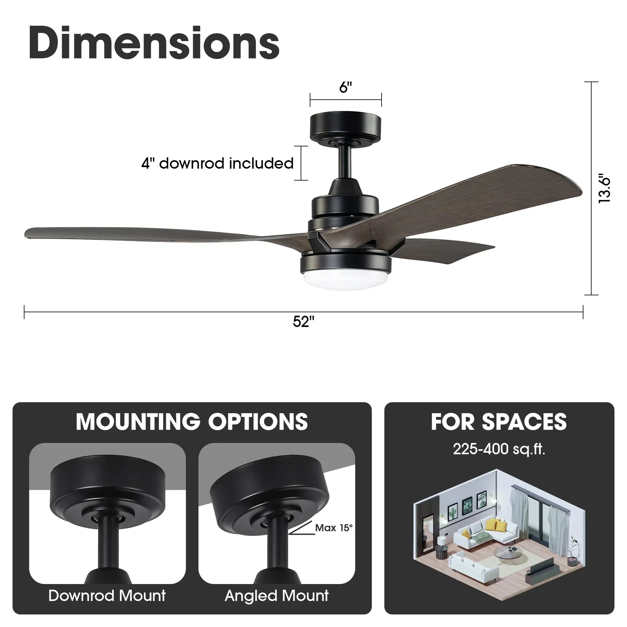 52 Inch Ivy Industrial Downrod Mount LED Ceiling Fan with Remote Control - Image 11
