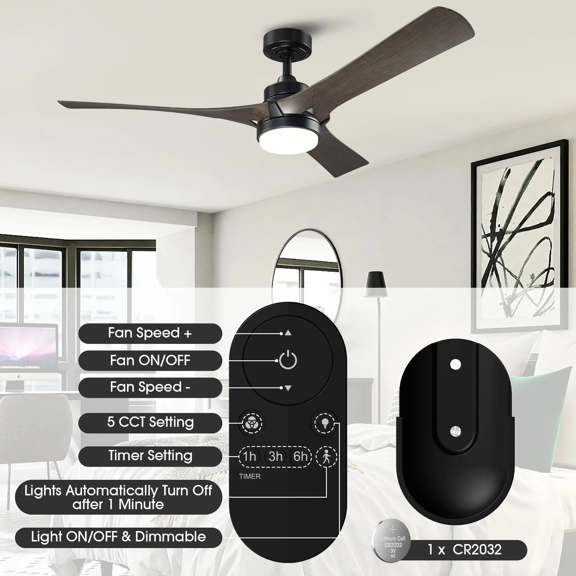52 Inch Ivy Industrial Downrod Mount LED Ceiling Fan with Remote Control - Image 8