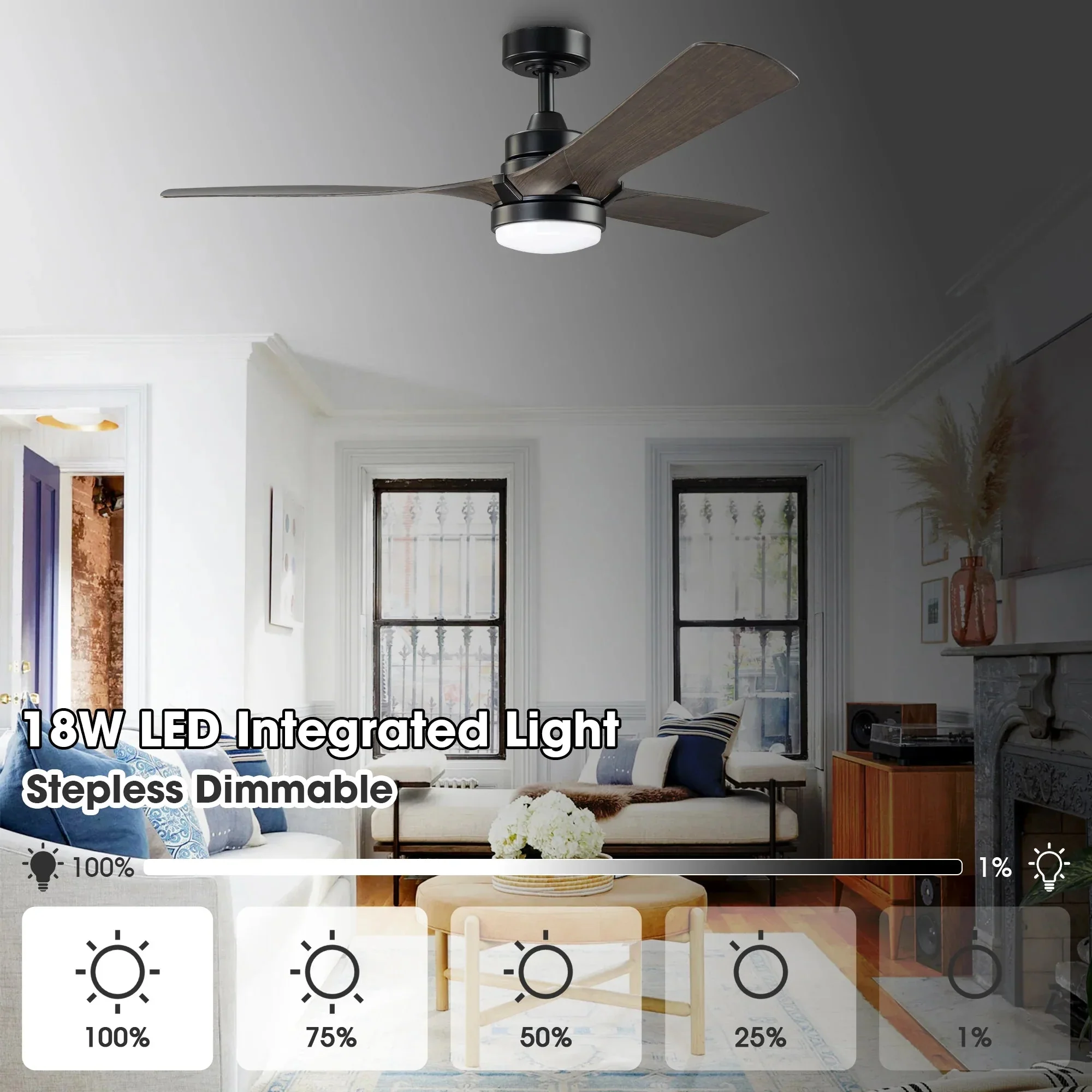 52 Inch Ivy Industrial Downrod Mount LED Ceiling Fan with Remote Control - Image 9