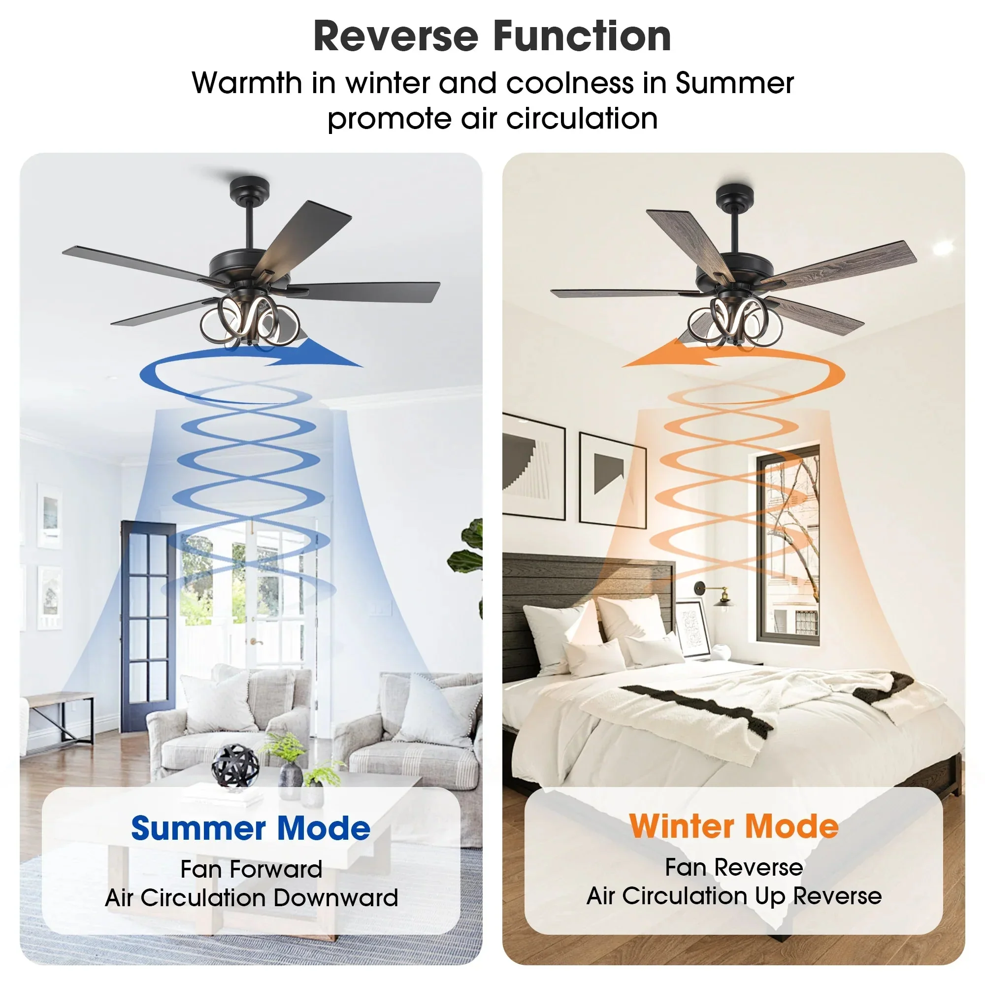 52 Inch Levi Double-sided Blades Downrod Mount LED Ceiling Fan with Remote Control - Image 11