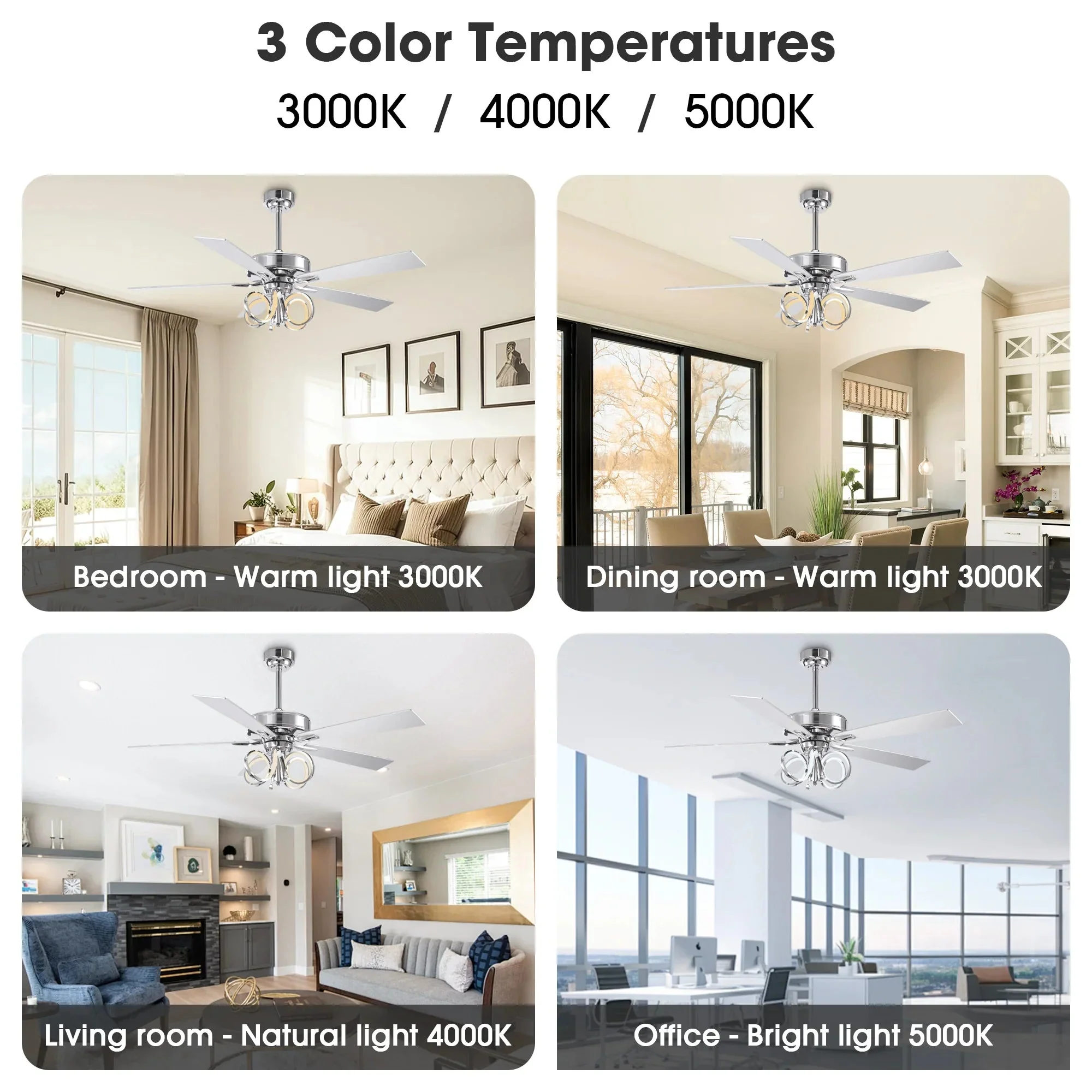 52 Inch Levi Double-sided Blades Downrod Mount LED Ceiling Fan with Remote Control - Image 12