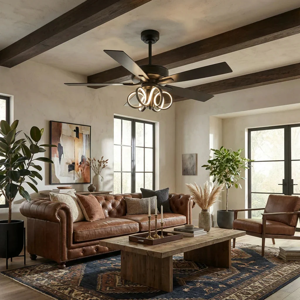 52 Inch Levi Double-sided Blades Downrod Mount LED Ceiling Fan with Remote Control - Image 2