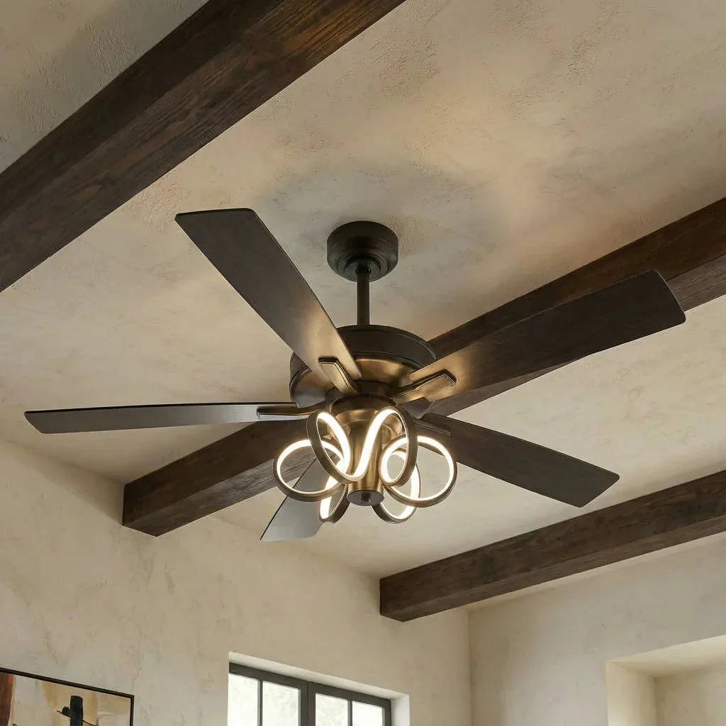 52 Inch Levi Double-sided Blades Downrod Mount LED Ceiling Fan with Remote Control - Image 3