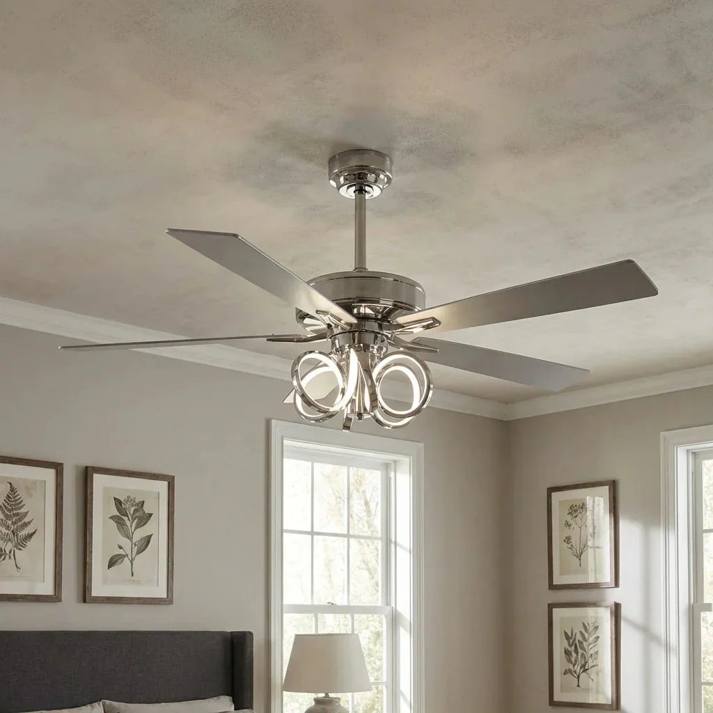 52 Inch Levi Double-sided Blades Downrod Mount LED Ceiling Fan with Remote Control - Image 5