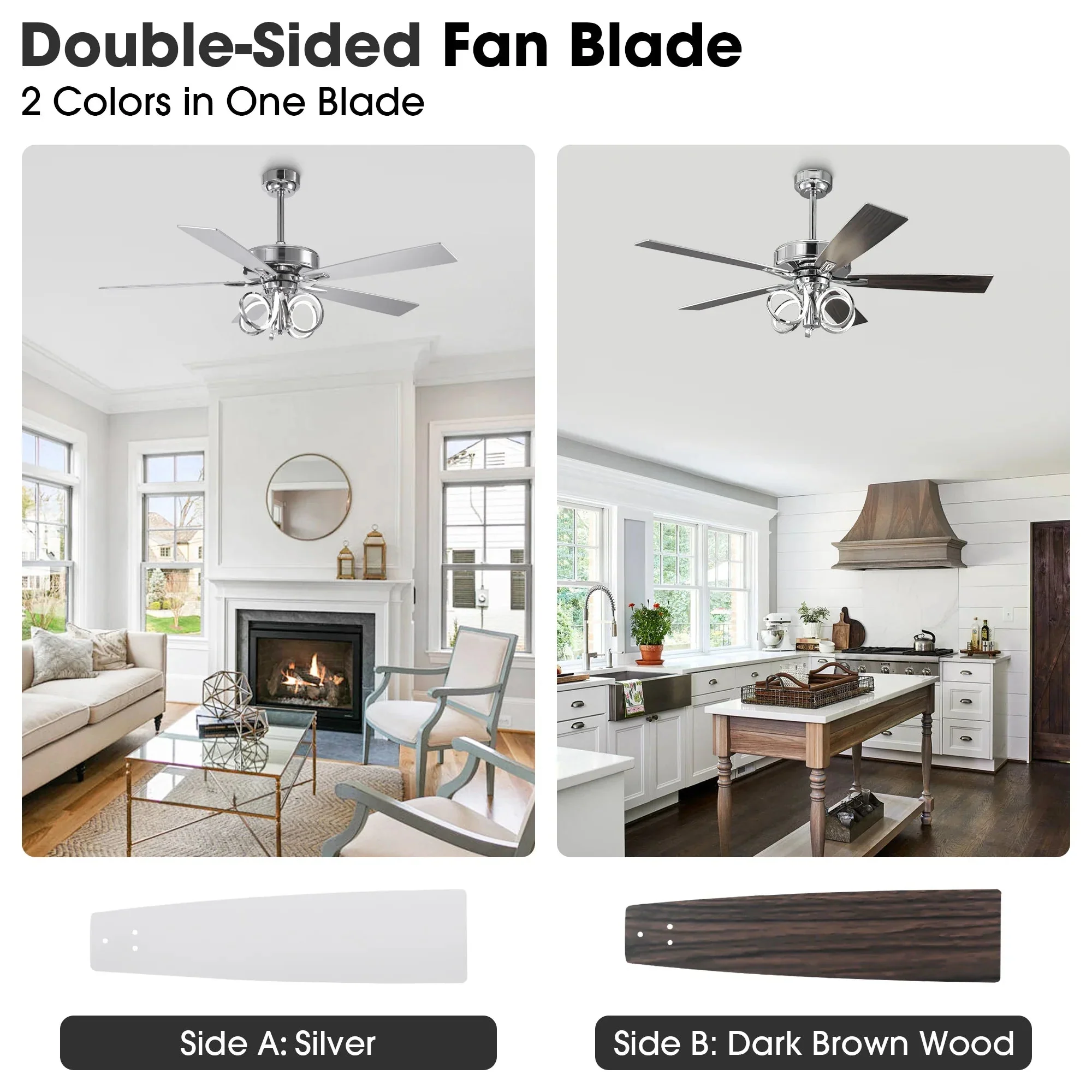 52 Inch Levi Double-sided Blades Downrod Mount LED Ceiling Fan with Remote Control - Image 6