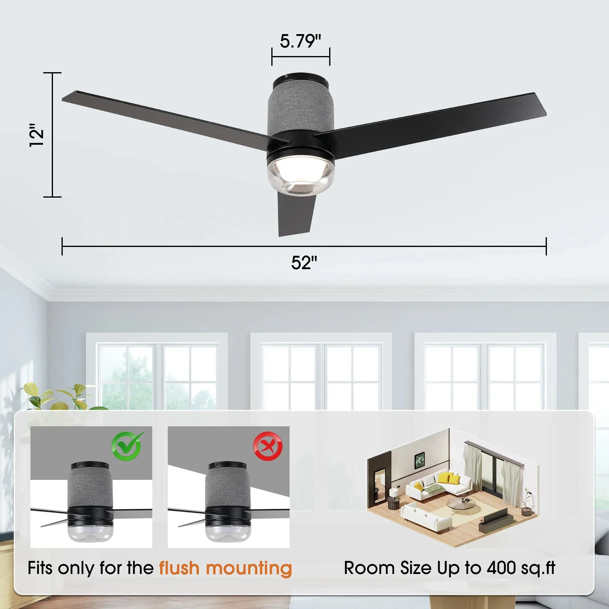 52 Inch Pearl Black RGB LED Smart Fan with Remote and App Control - Image 12
