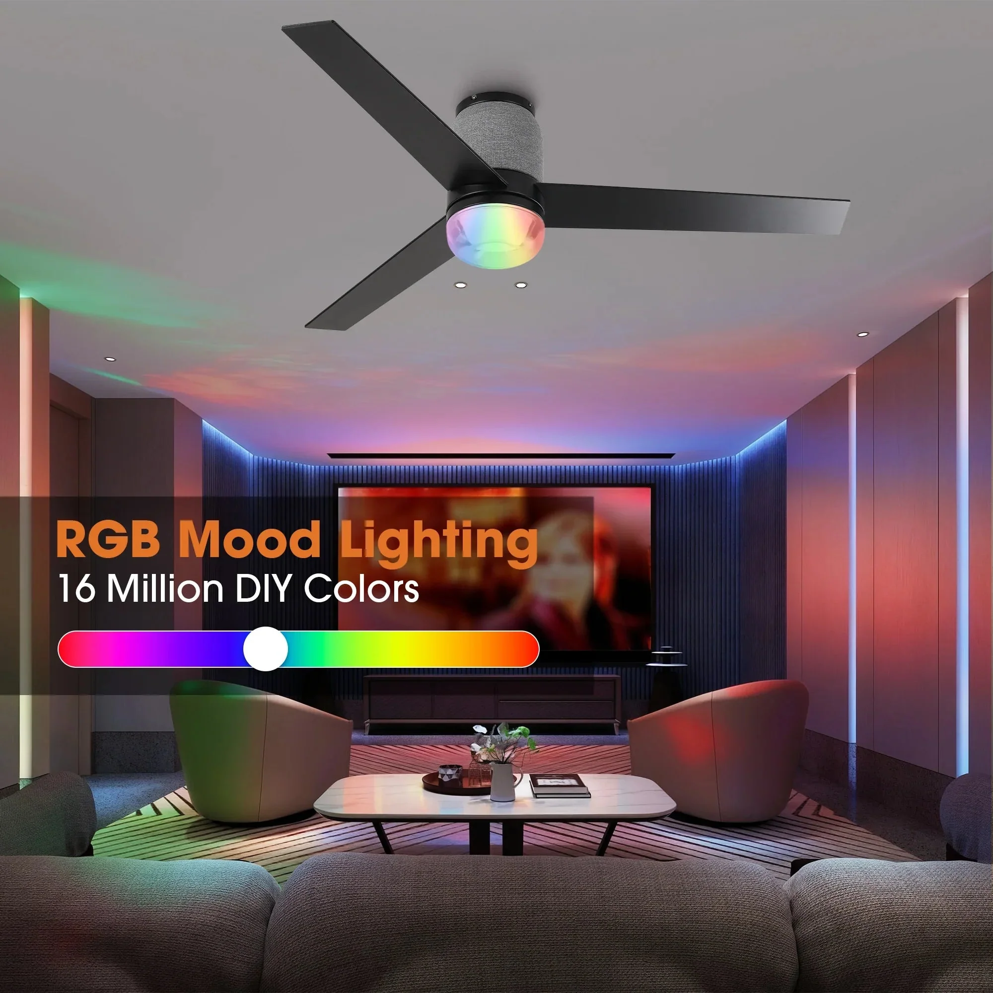 52 Inch Pearl Black RGB LED Smart Fan with Remote and App Control - Image 5