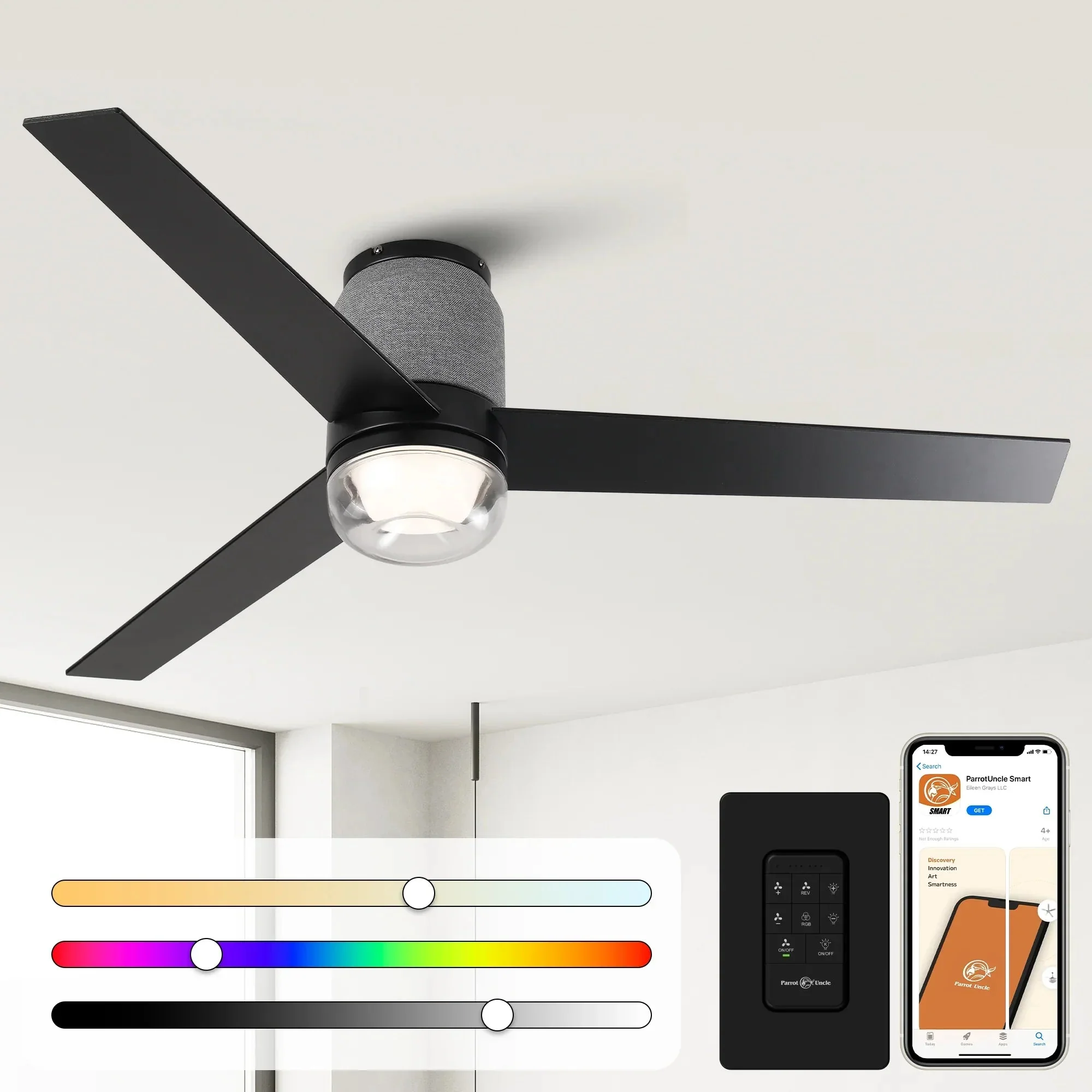 52 Inch Pearl Black RGB LED Smart Fan with Remote and App Control - Image 7