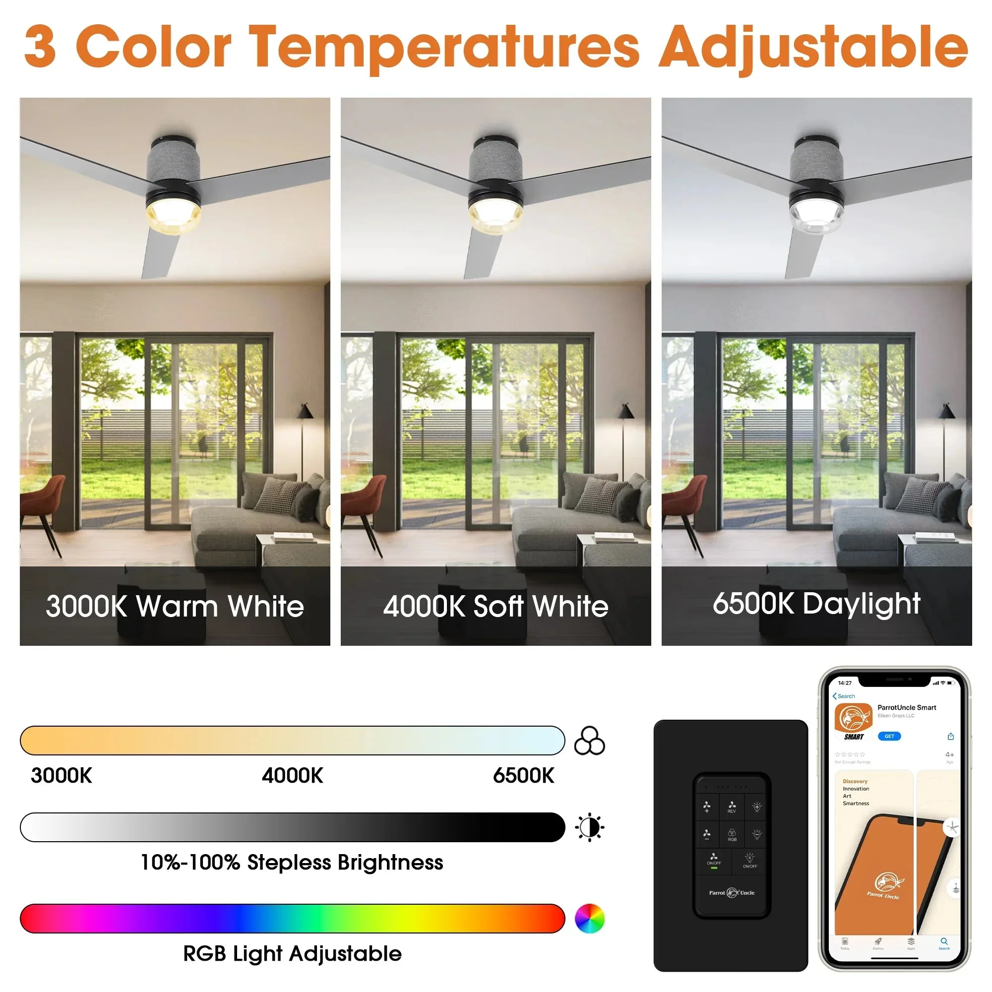 52 Inch Pearl Black RGB LED Smart Fan with Remote and App Control - Image 8