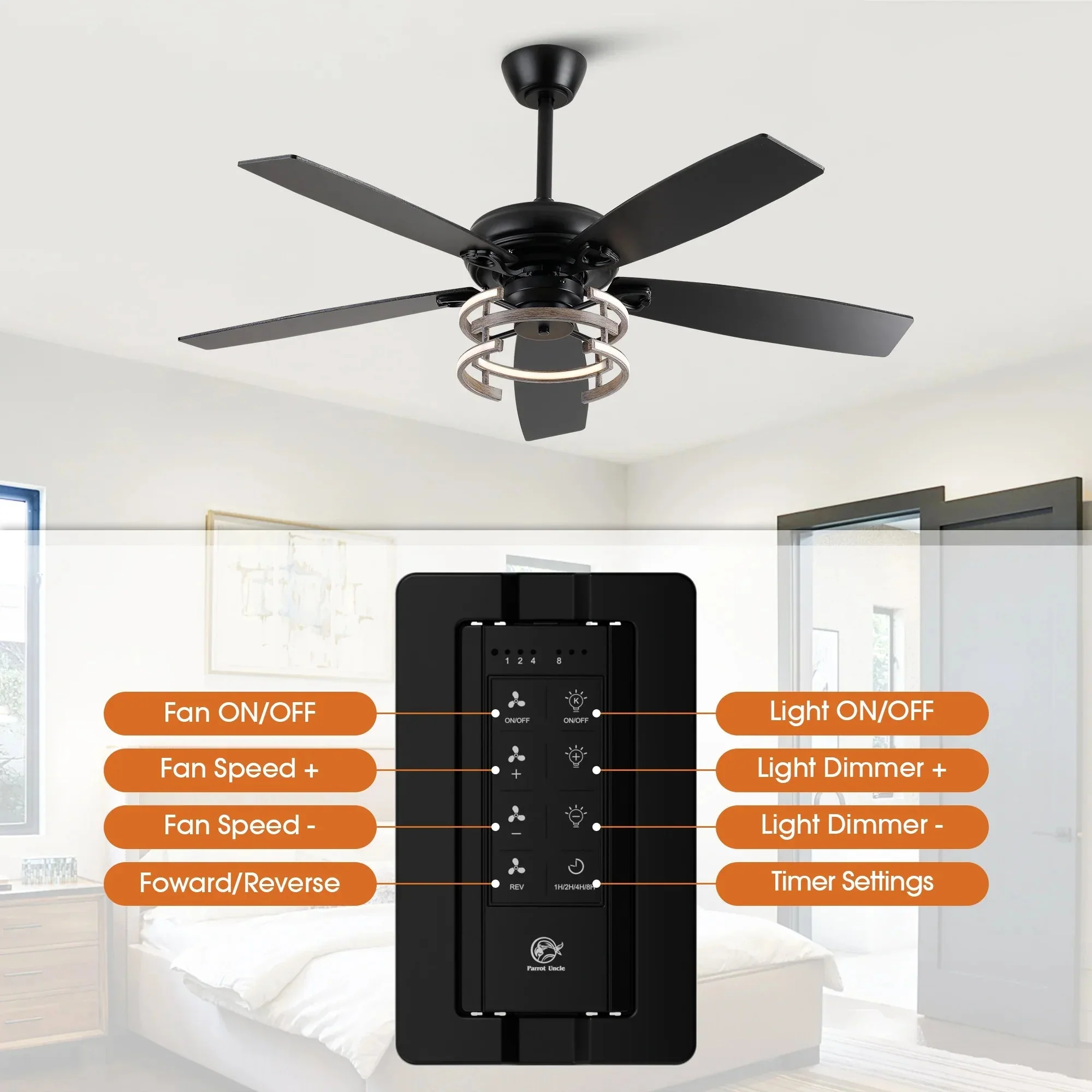 52 Inch Rita Double-sided Blades Downrod Mount LED Ceiling Fan with Remote Control - Image 11
