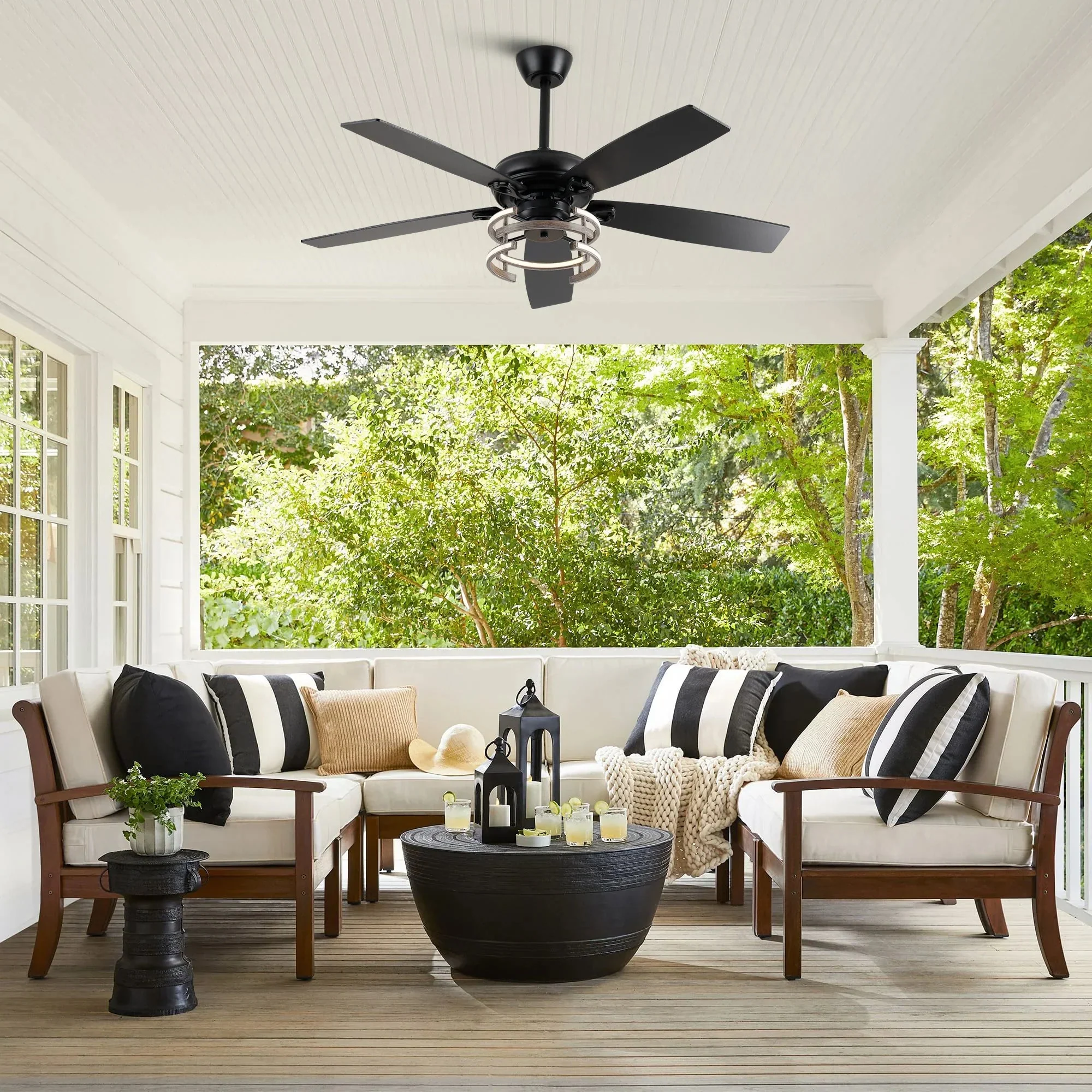 52 Inch Rita Double-sided Blades Downrod Mount LED Ceiling Fan with Remote Control - Image 2