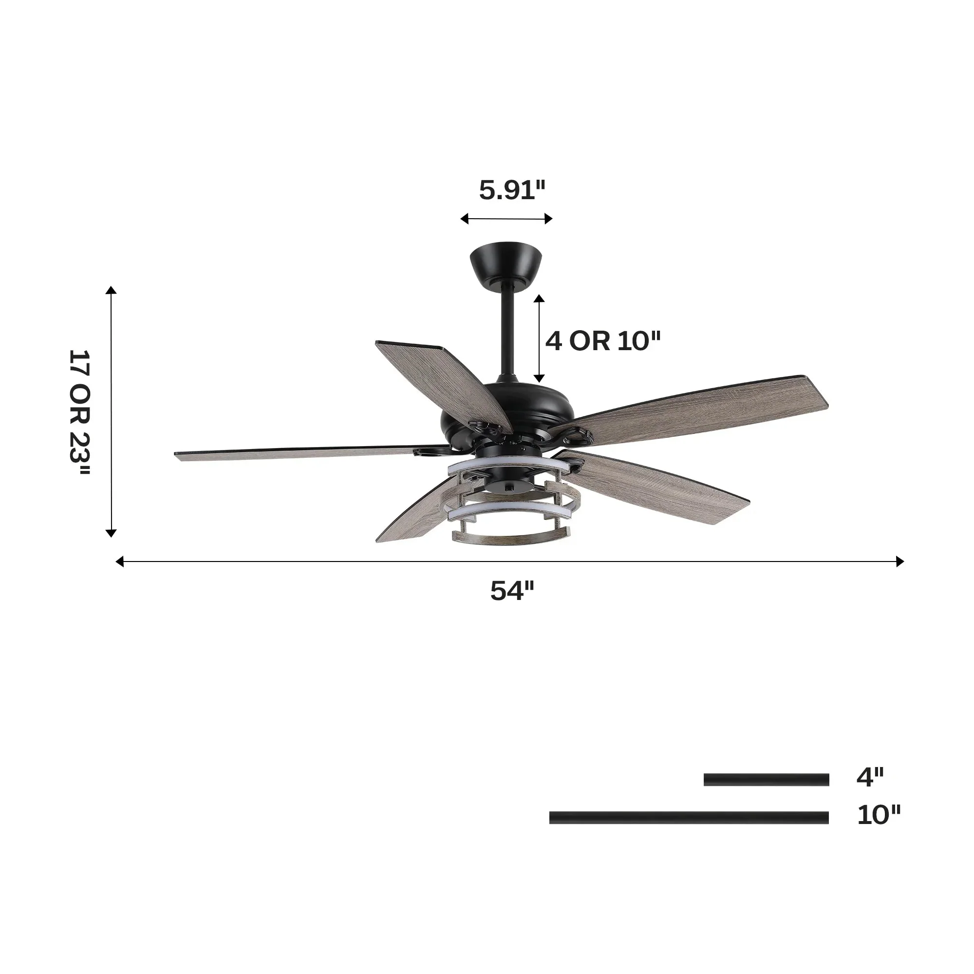 52 Inch Rita Double-sided Blades Downrod Mount LED Ceiling Fan with Remote Control - Image 20