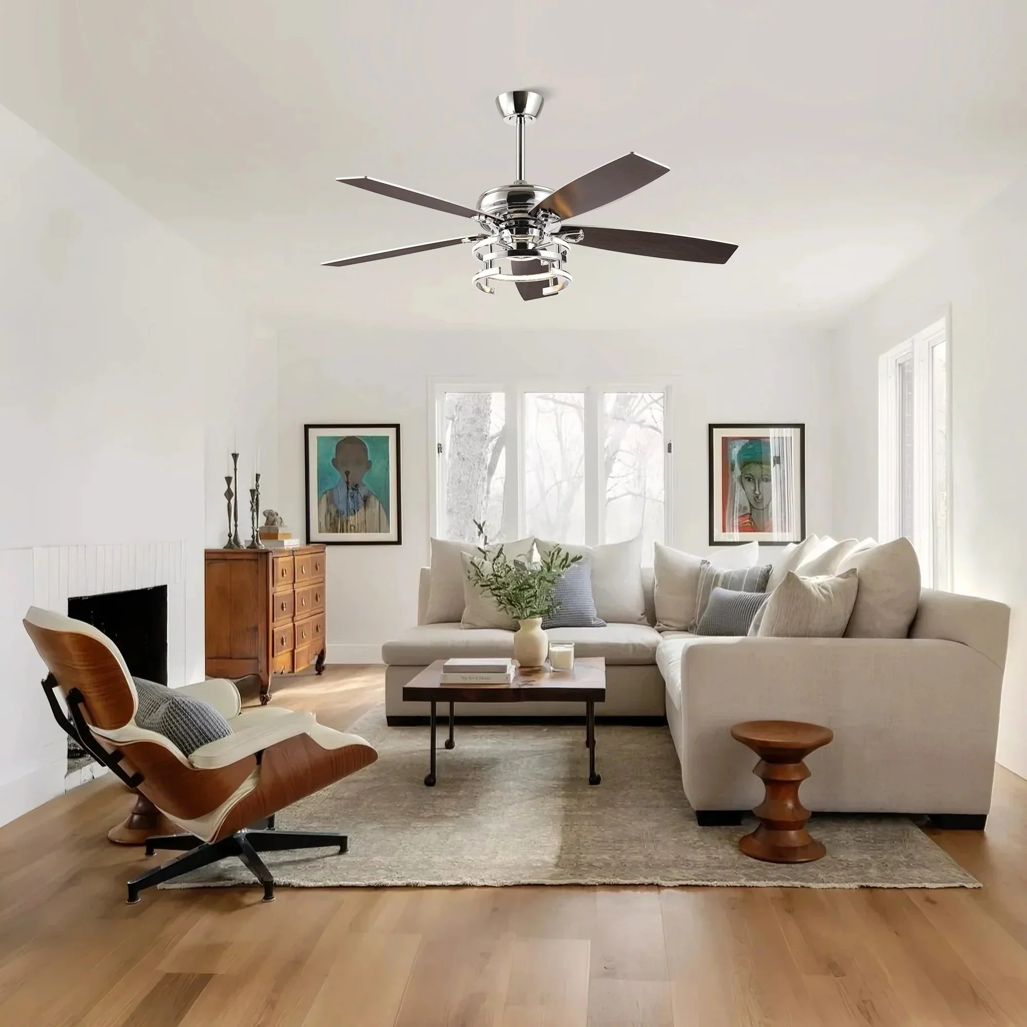 52 Inch Rita Double-sided Blades Downrod Mount LED Ceiling Fan with Remote Control - Image 3