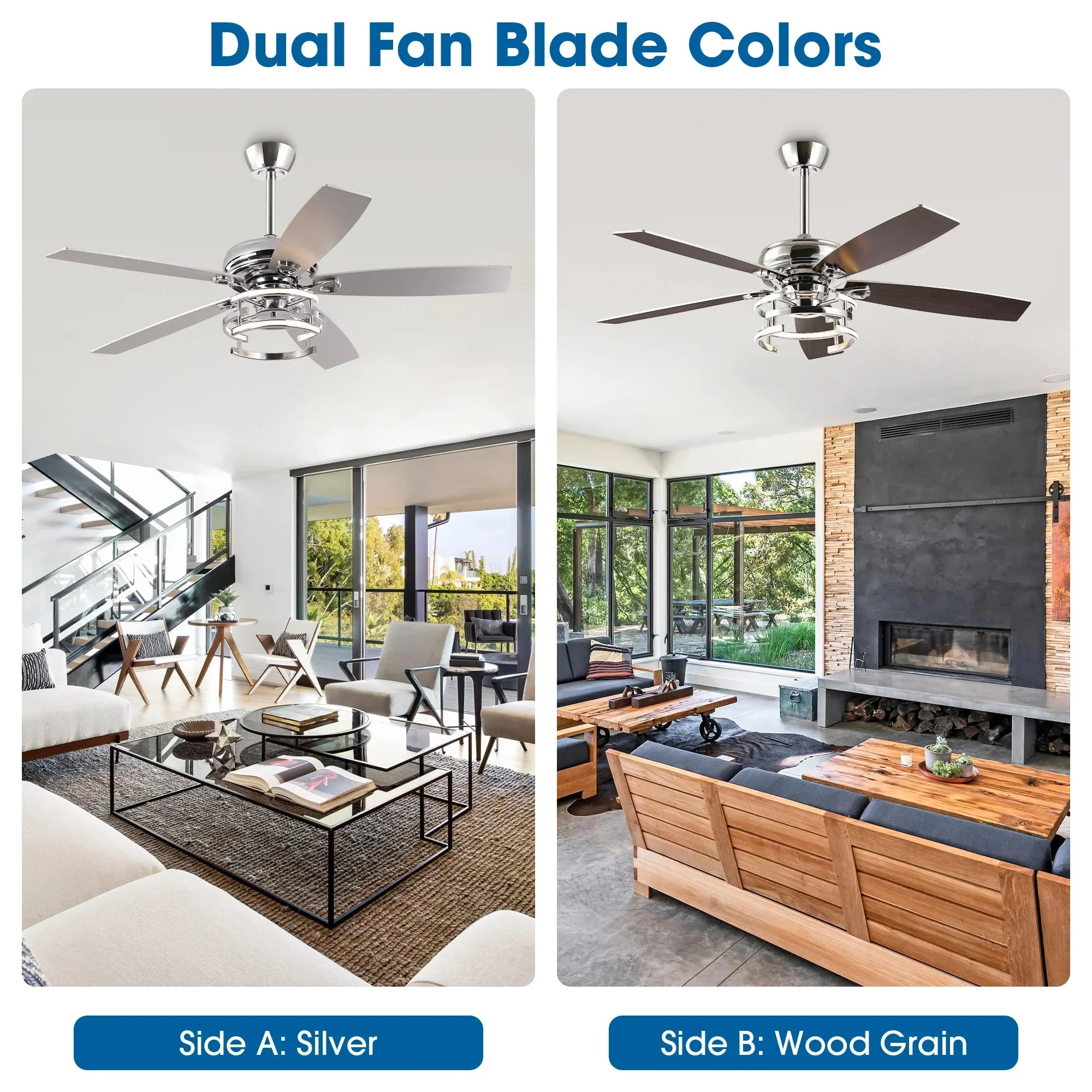 52 Inch Rita Double-sided Blades Downrod Mount LED Ceiling Fan with Remote Control - Image 5